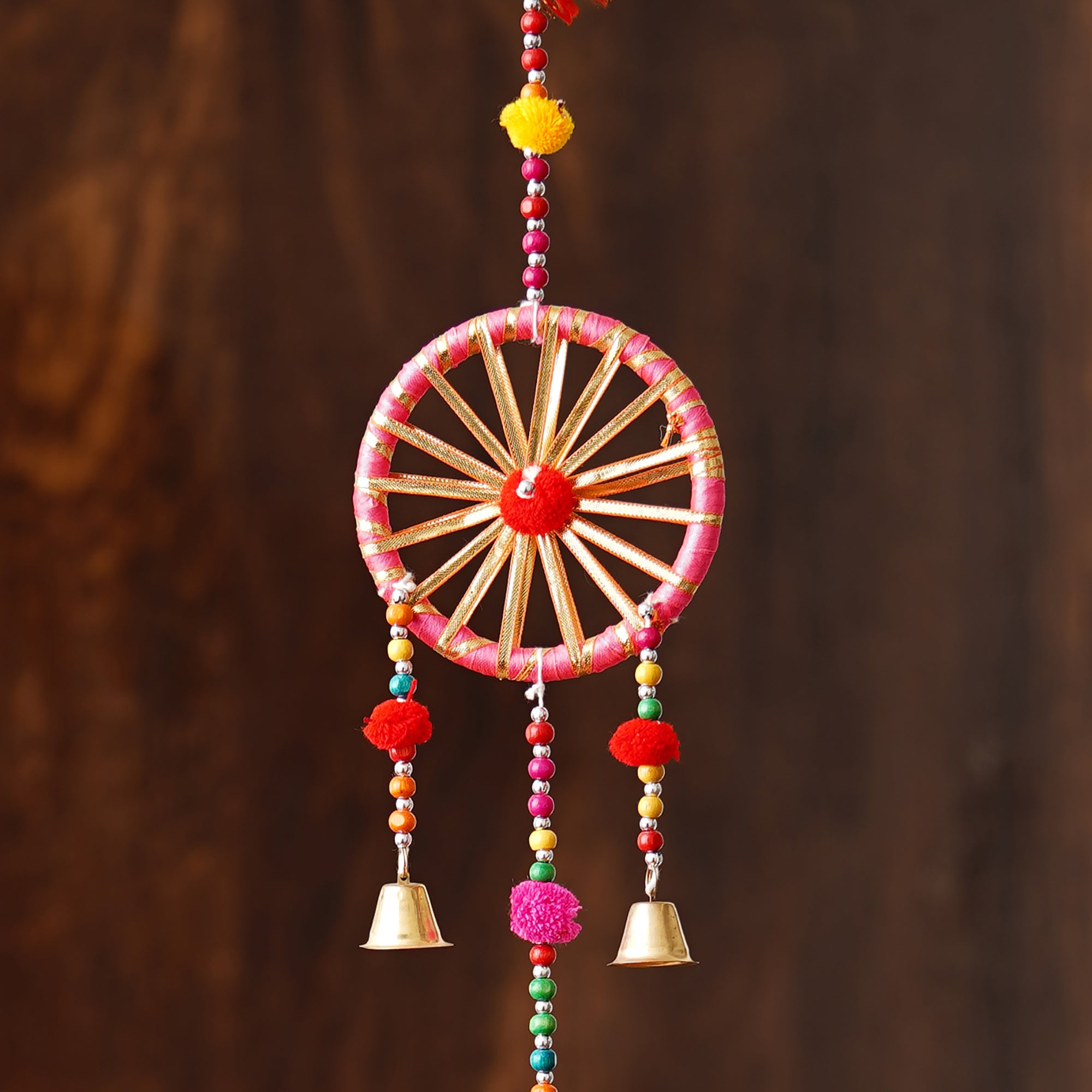 Handcrafted Decorative Colorful Cicles with Gota Patti Wall/Door/Window Hanging Bells 4