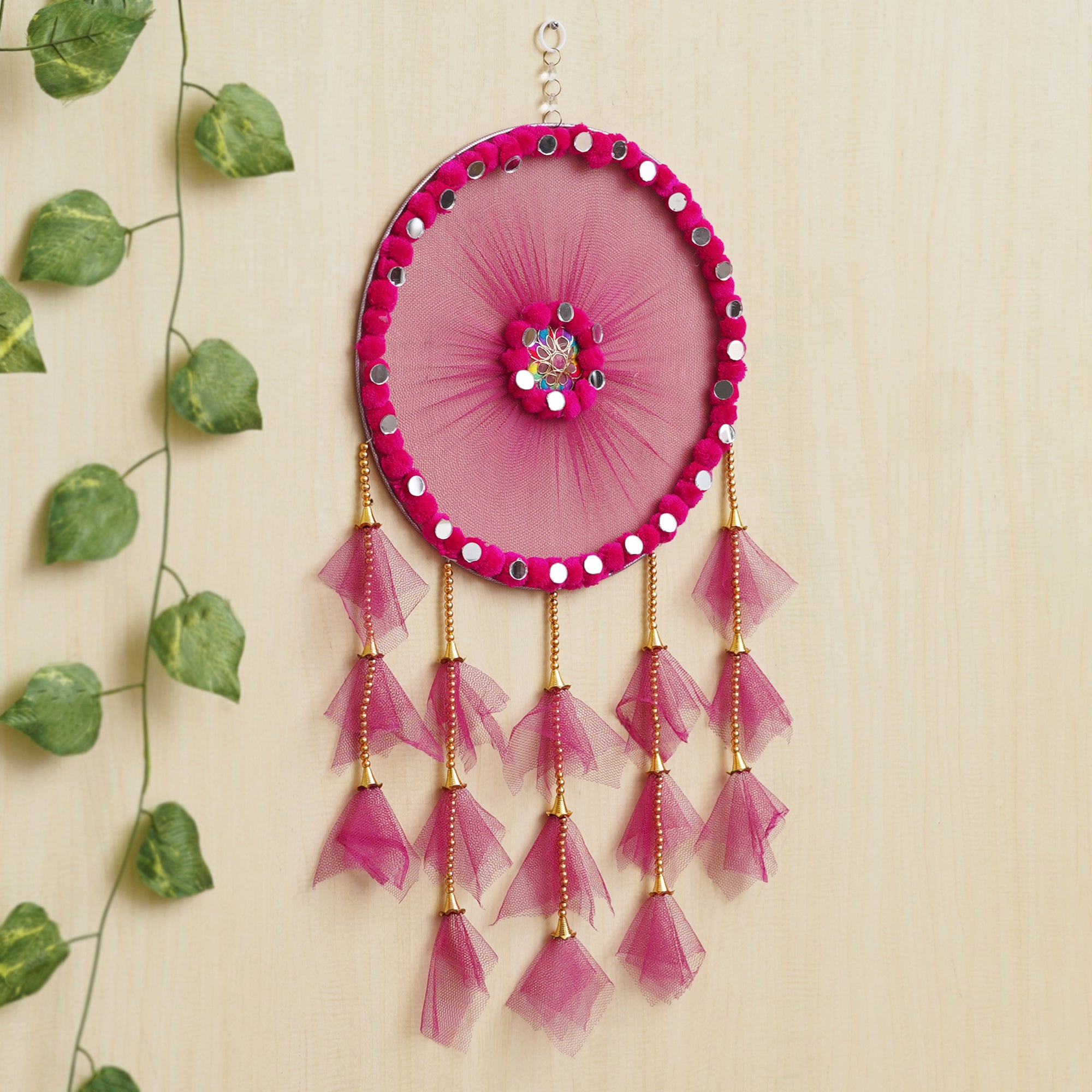 eCraftIndia Pink Wall Hanging Dream Catcher For Home Decor - Perfect Window, Bedroom, Living Room, Wall Decoration Item
