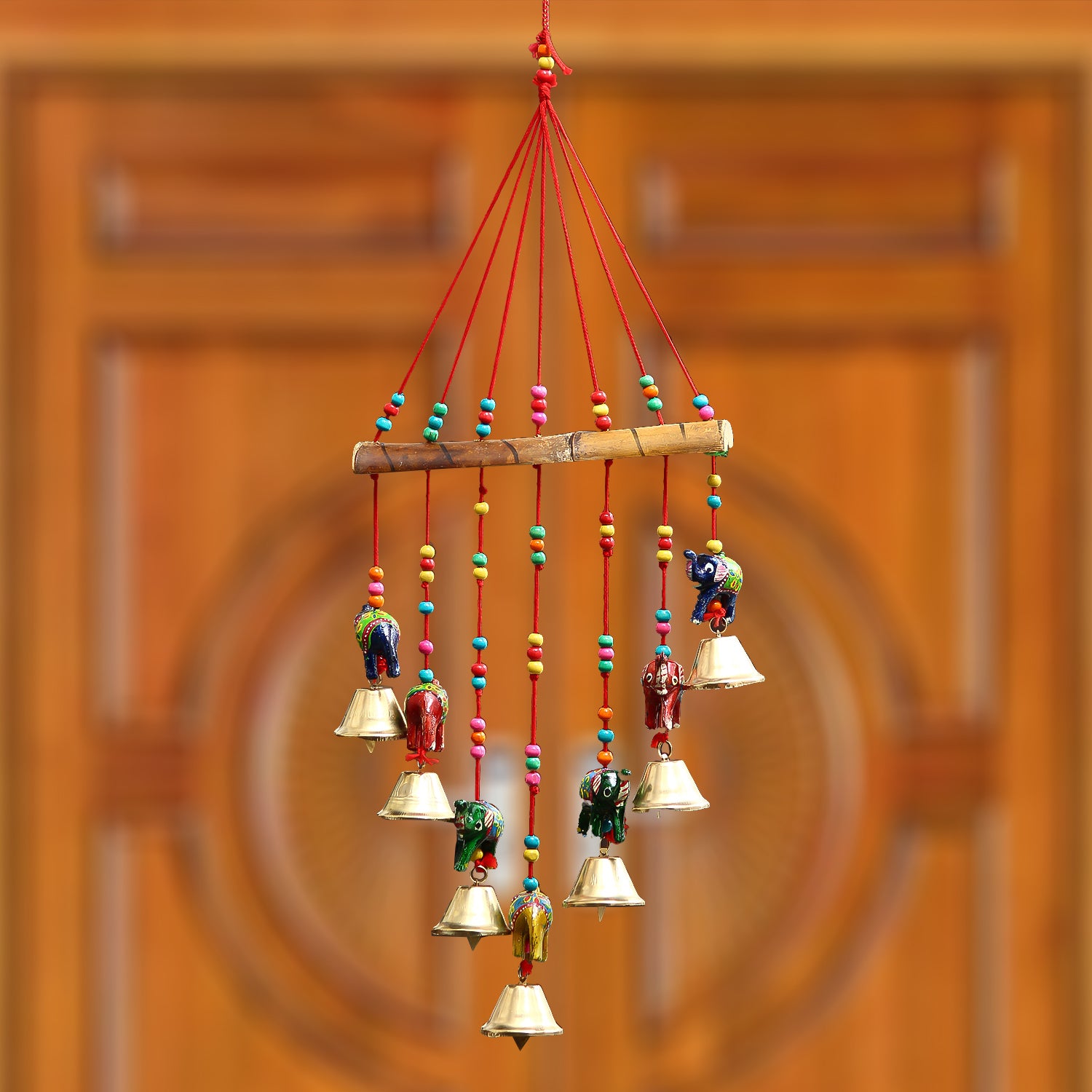 Multicolor Handcrafted Decorative Seven Elephant Wall/Door/Window Hanging Bells 1