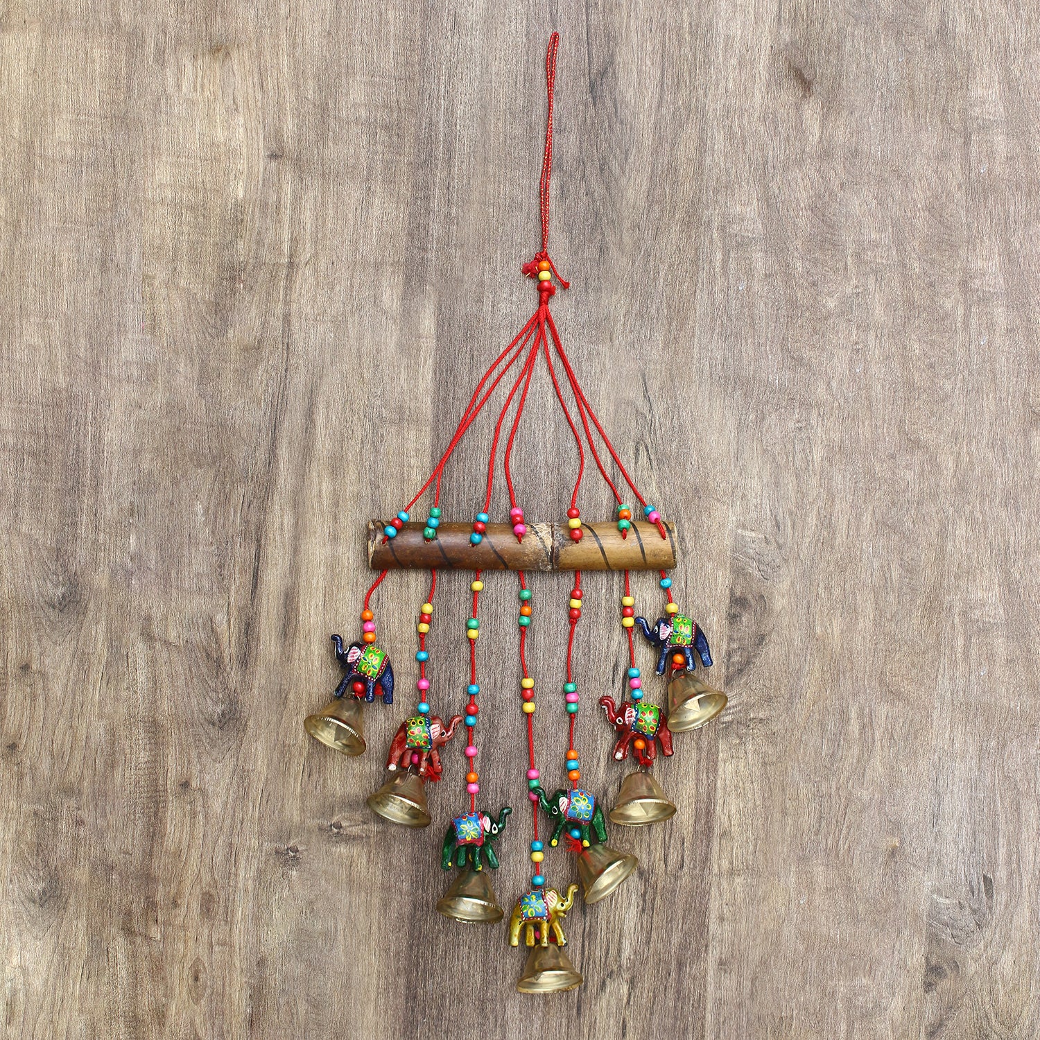 Multicolor Handcrafted Decorative Seven Elephant Wall/Door/Window Hanging Bells 4
