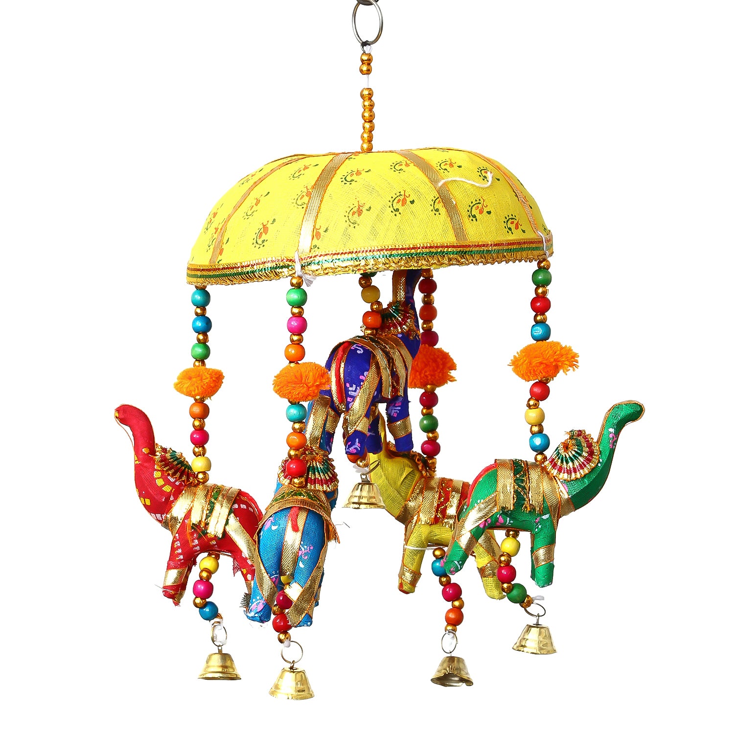 Multicolor Handcrafted Decorative Five Elephant Wall/Door/Window Hanging Bells 2