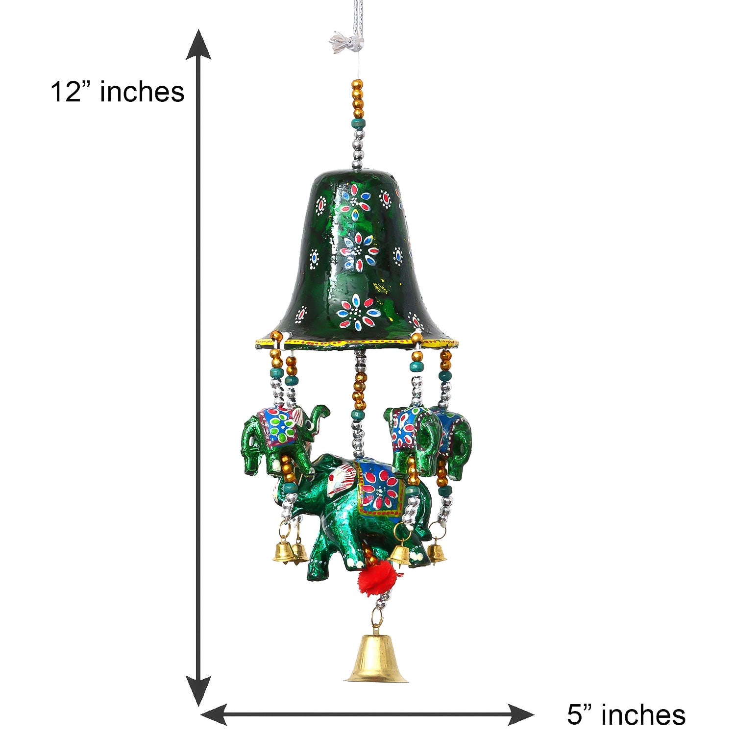 Multicolor Handcrafted Decorative Bell Shape Five Elephant Wall/Door/Window Hanging Bells 3