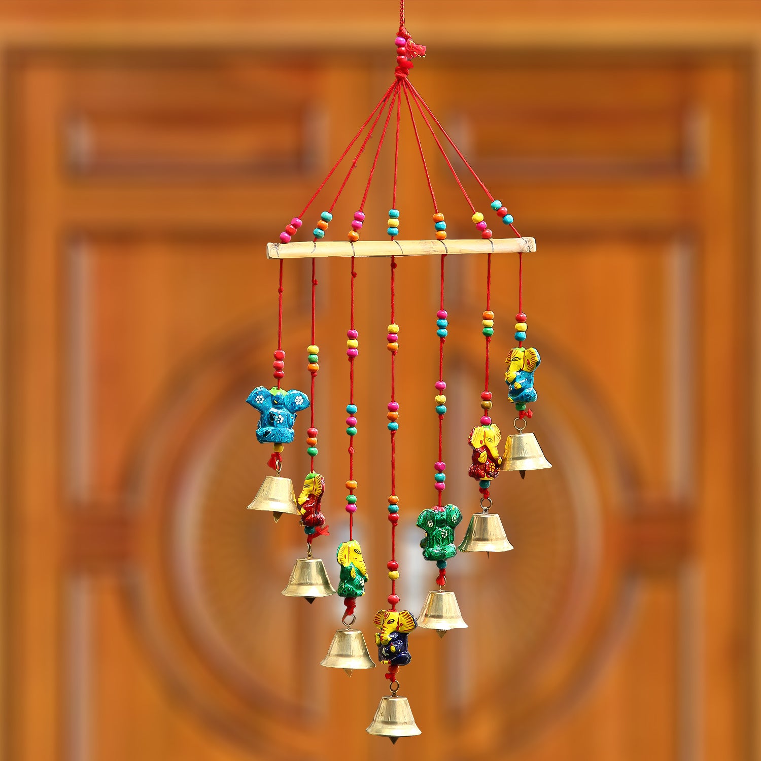 Multicolor Handcrafted Decorative Lord Ganesha Wall/Door/Window Hanging Bells 1