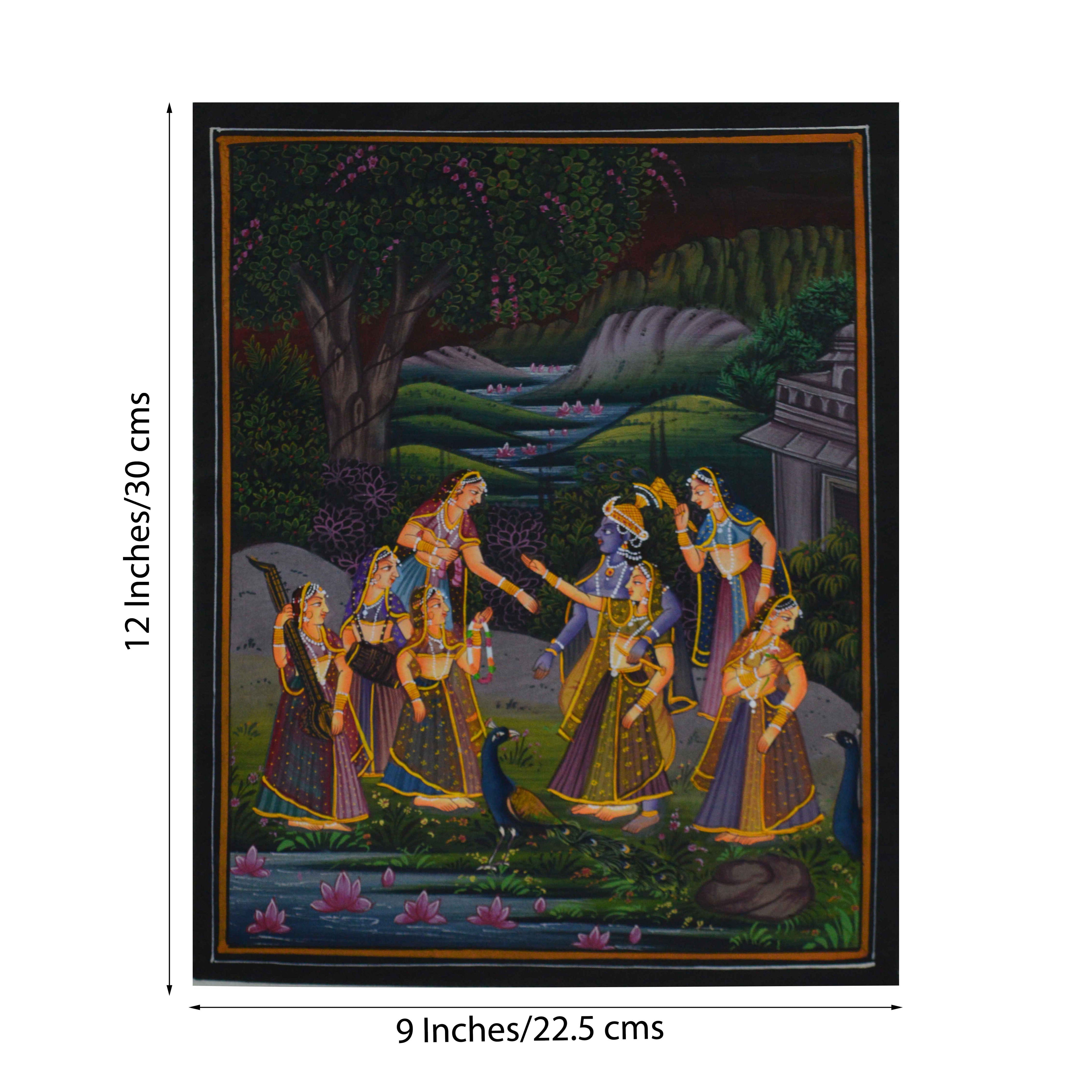 Radha Krishna Treated by Sevikas Original Art Silk Painting 1