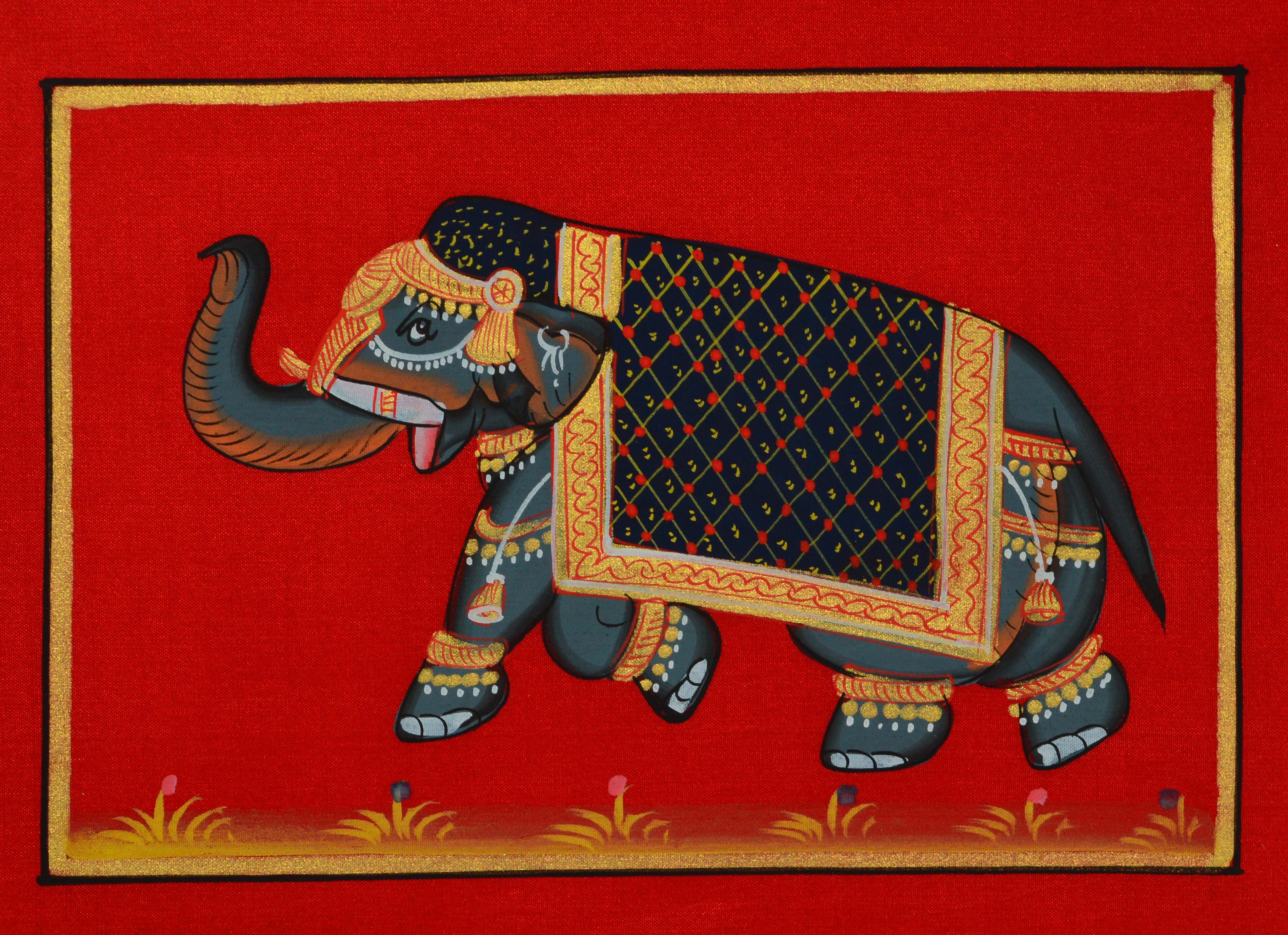 Decorated Royal Elephant Original Art Silk Painting