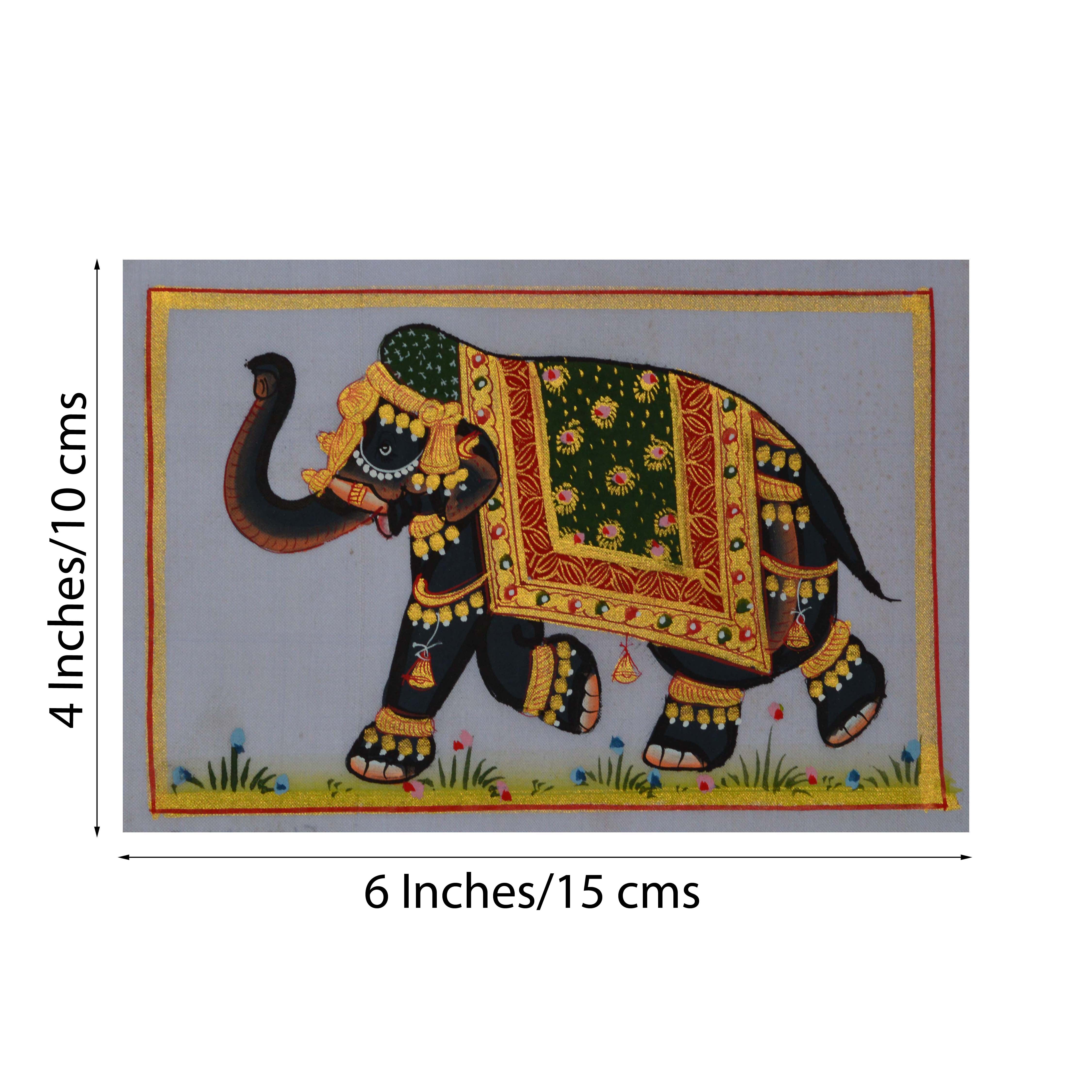 Royal Elephant decorated with Gold Ornaments on Canvas Original Art Silk Painting 1