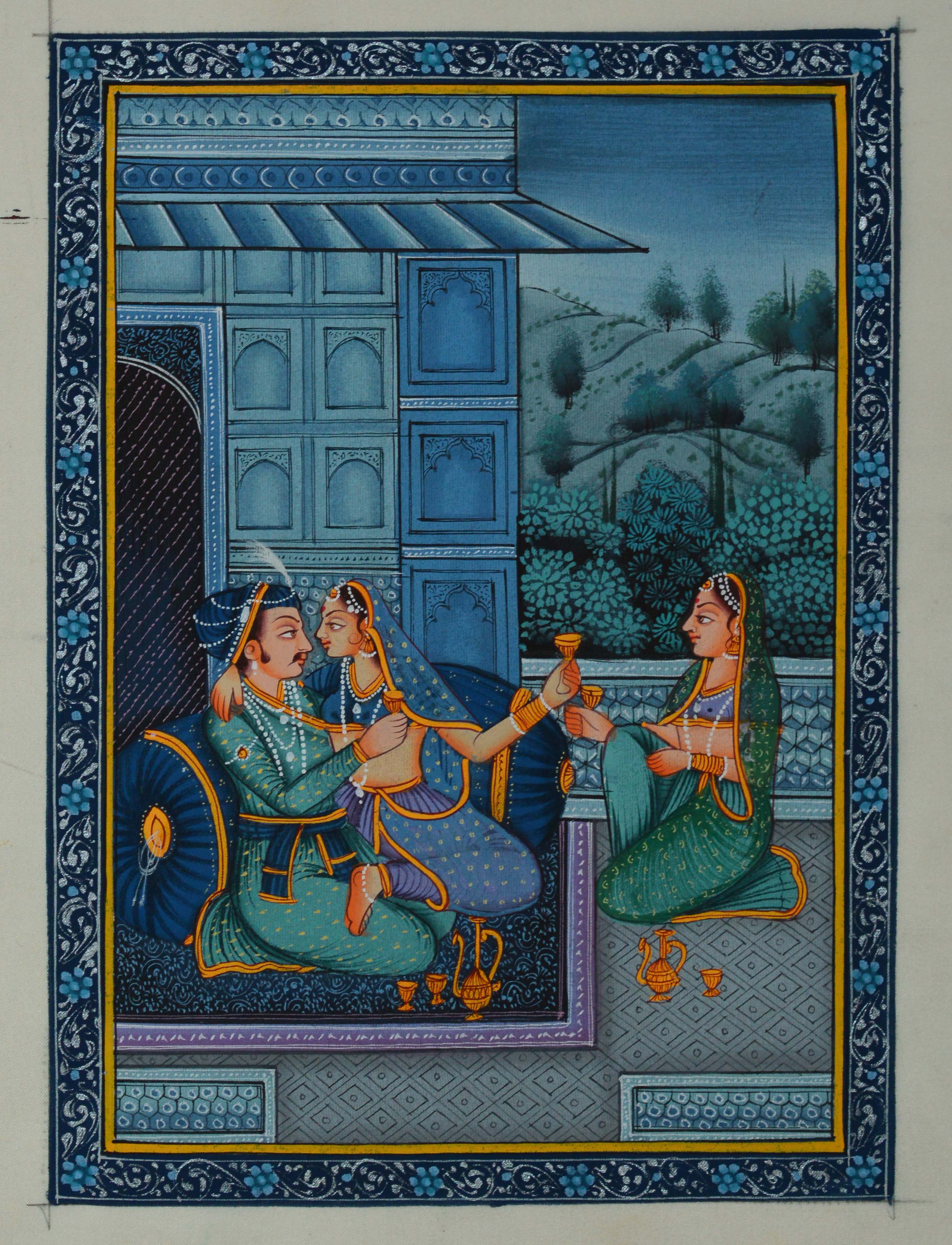 Royal Couple Romantic Scene Original Art Silk Painting