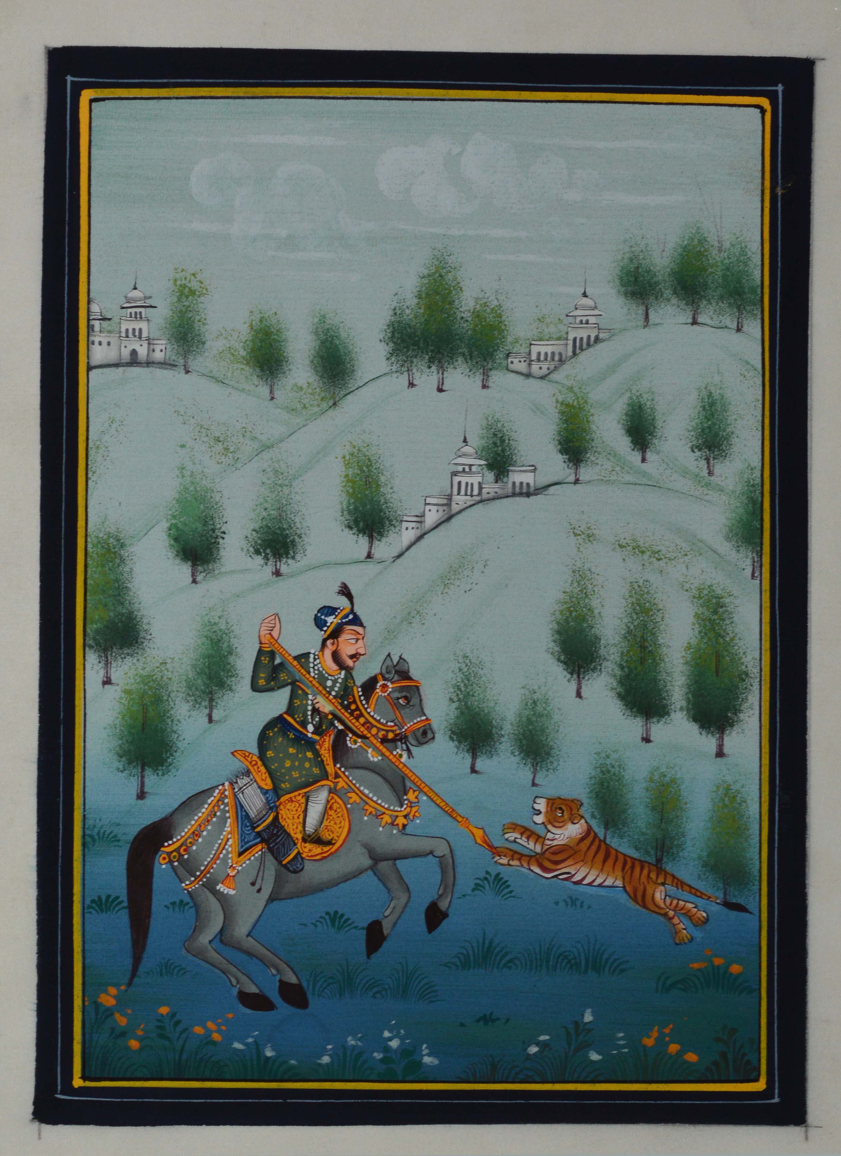 King Hunting Tiger Original Art Silk Painting