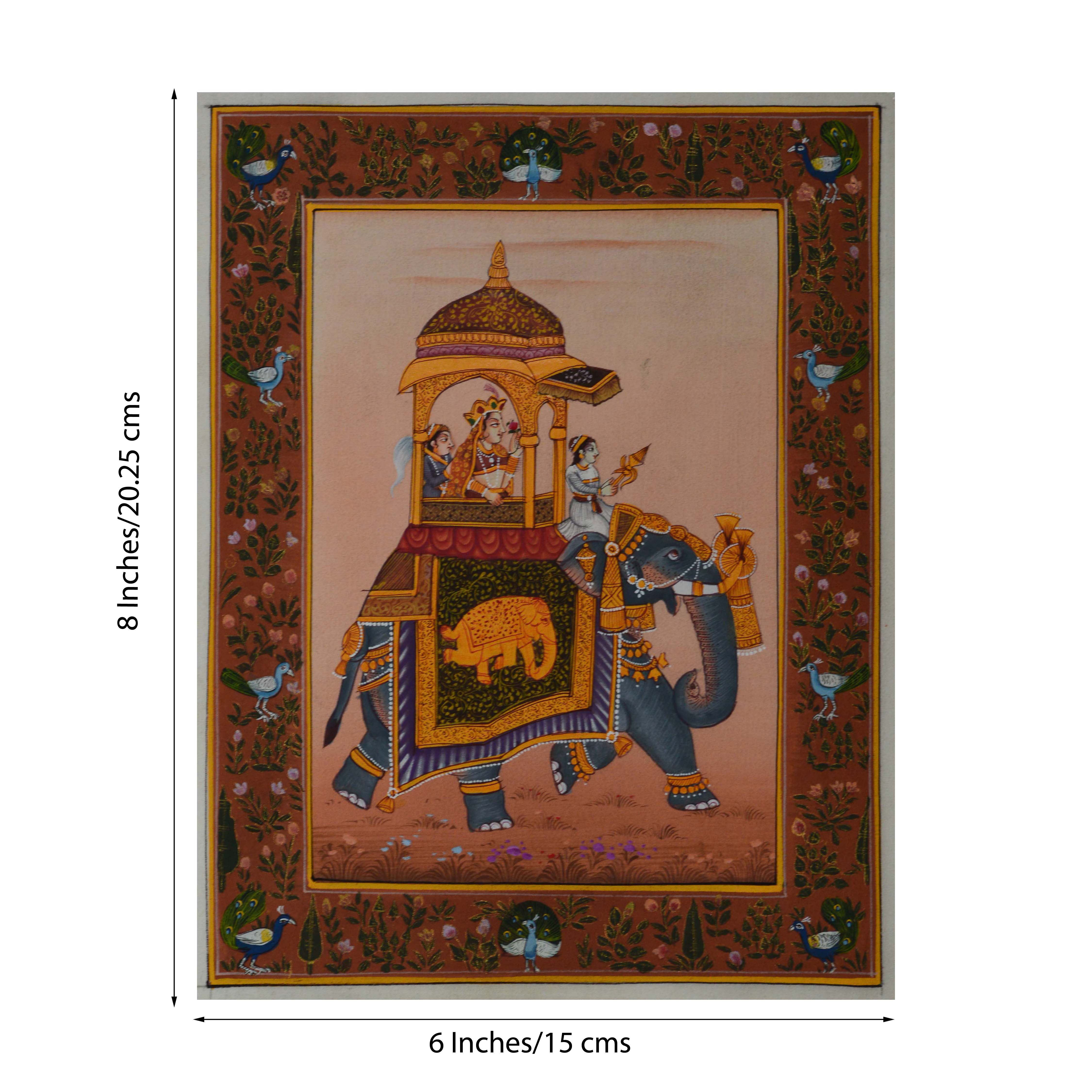 Queen on Royal Elephant Original Art Silk Painting 1