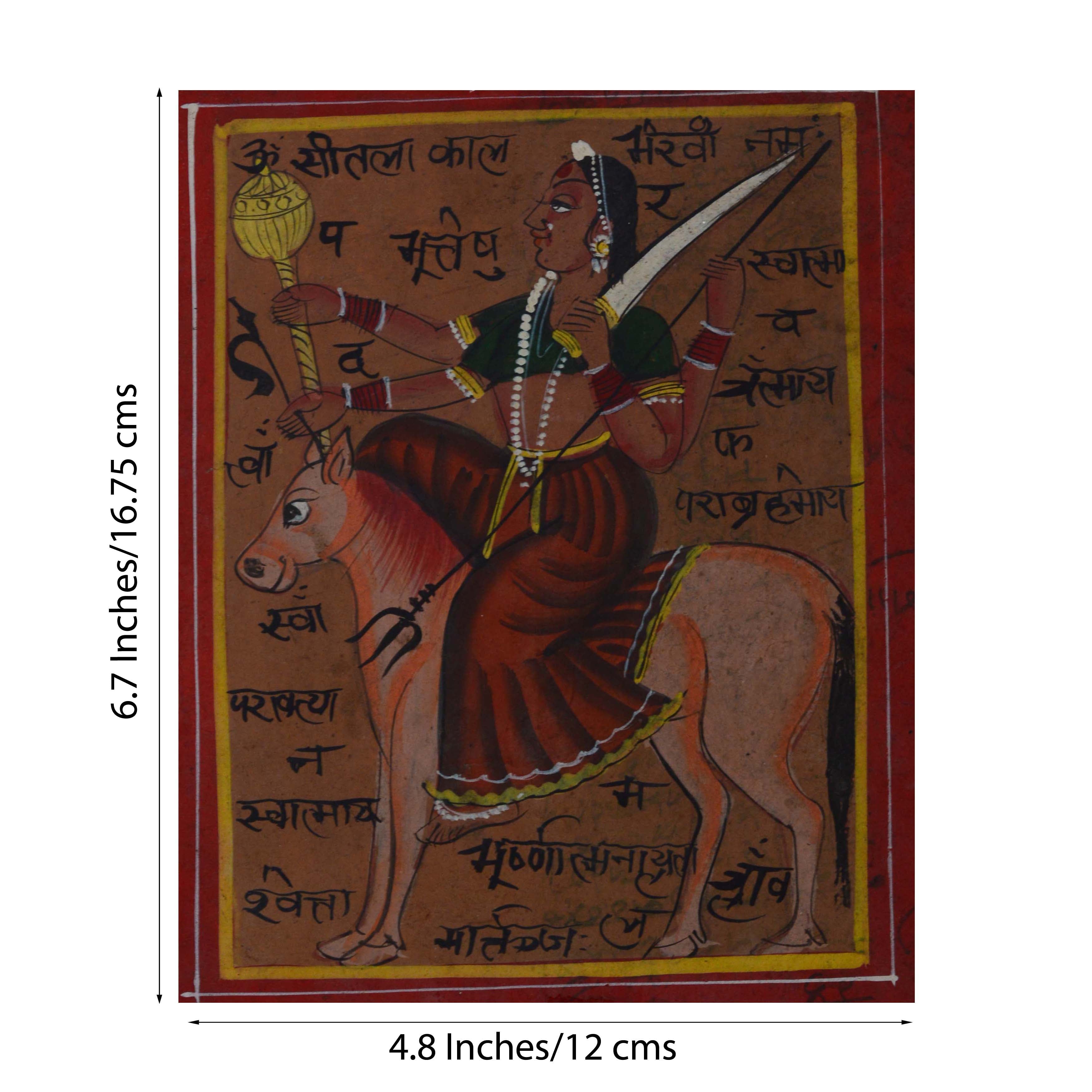Indian Goddess on Horse Original Art Paper Painting 1