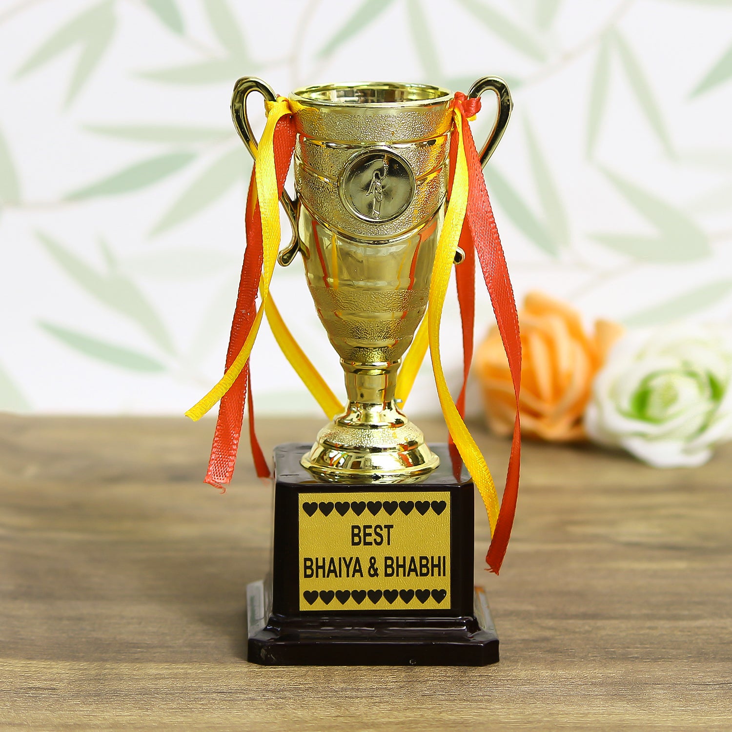 Designer Handcrafted Premium Bhaiya Bhabhi Rakhi with Best Bhaiya Bhabhi Trophy and Roli Chawal Pack 3