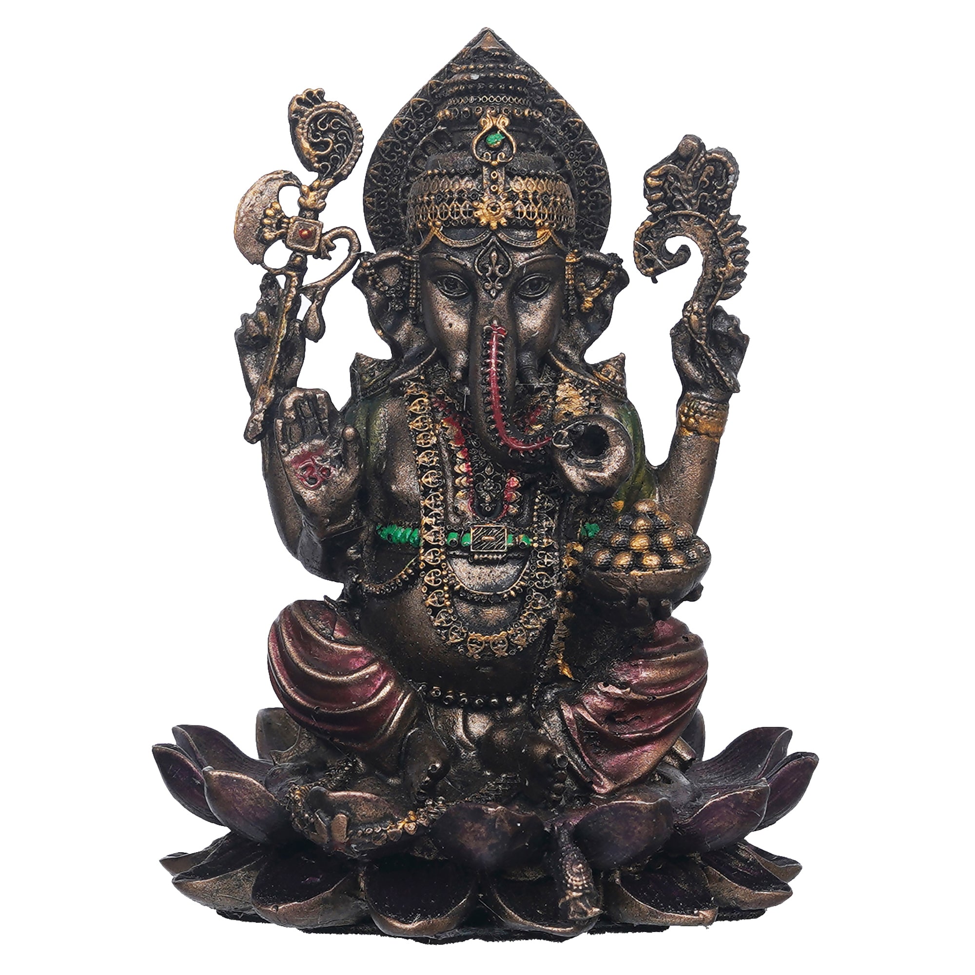 eCraftIndia Brown & Golden Polyresin Handcrafted Lord Ganesha Statue Sitting On Lotus 2