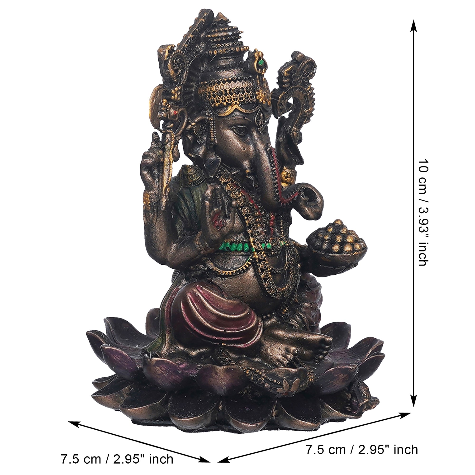 eCraftIndia Brown & Golden Polyresin Handcrafted Lord Ganesha Statue Sitting On Lotus 3