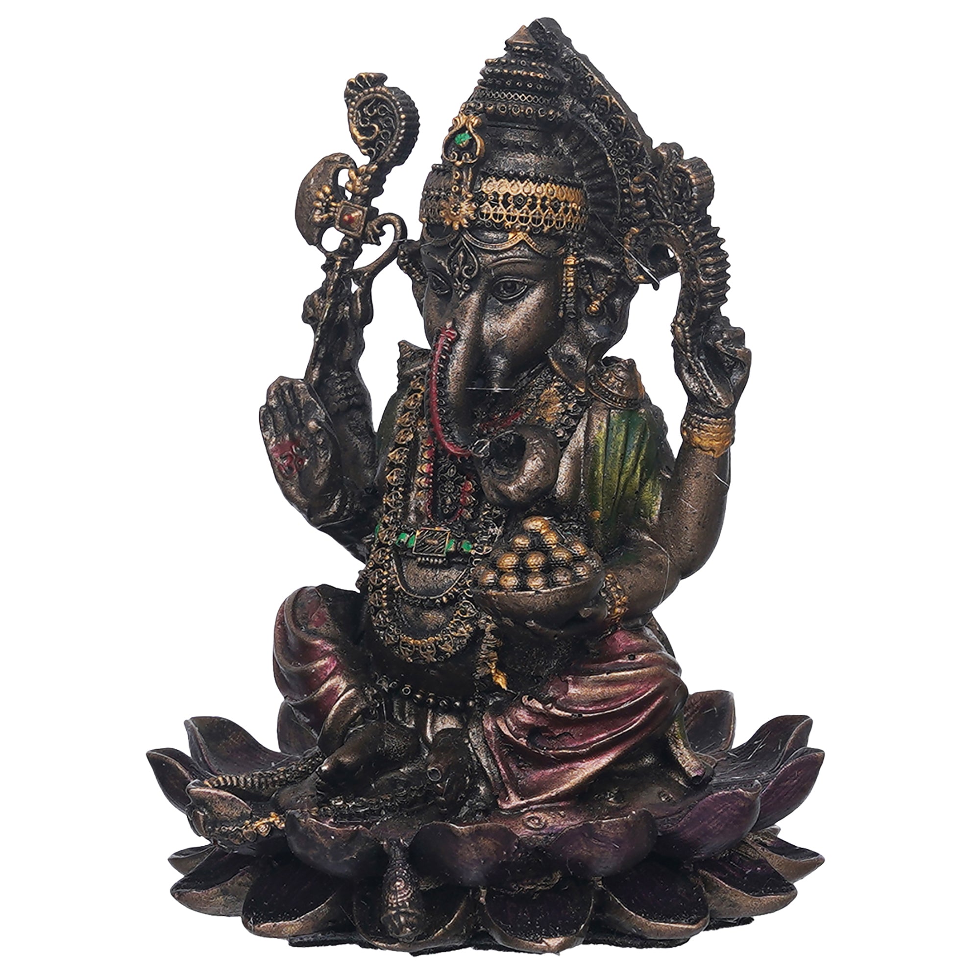 eCraftIndia Brown & Golden Polyresin Handcrafted Lord Ganesha Statue Sitting On Lotus 6