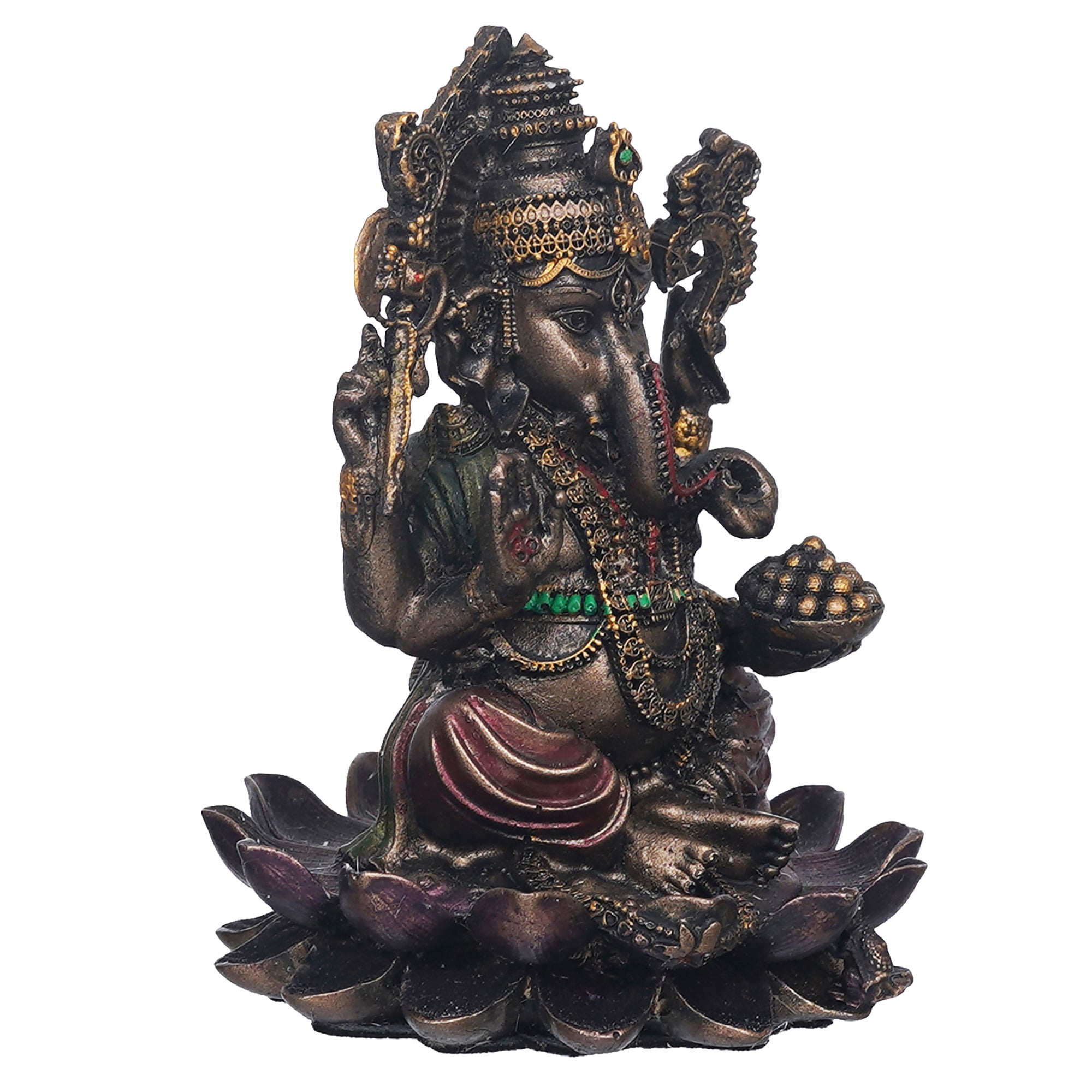 eCraftIndia Brown & Golden Polyresin Handcrafted Lord Ganesha Statue Sitting On Lotus 7
