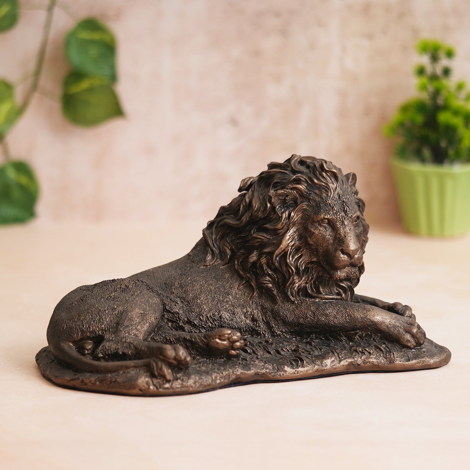 eCraftIndia Rustic Gold Forest King Lion Statue Sitting on Rock