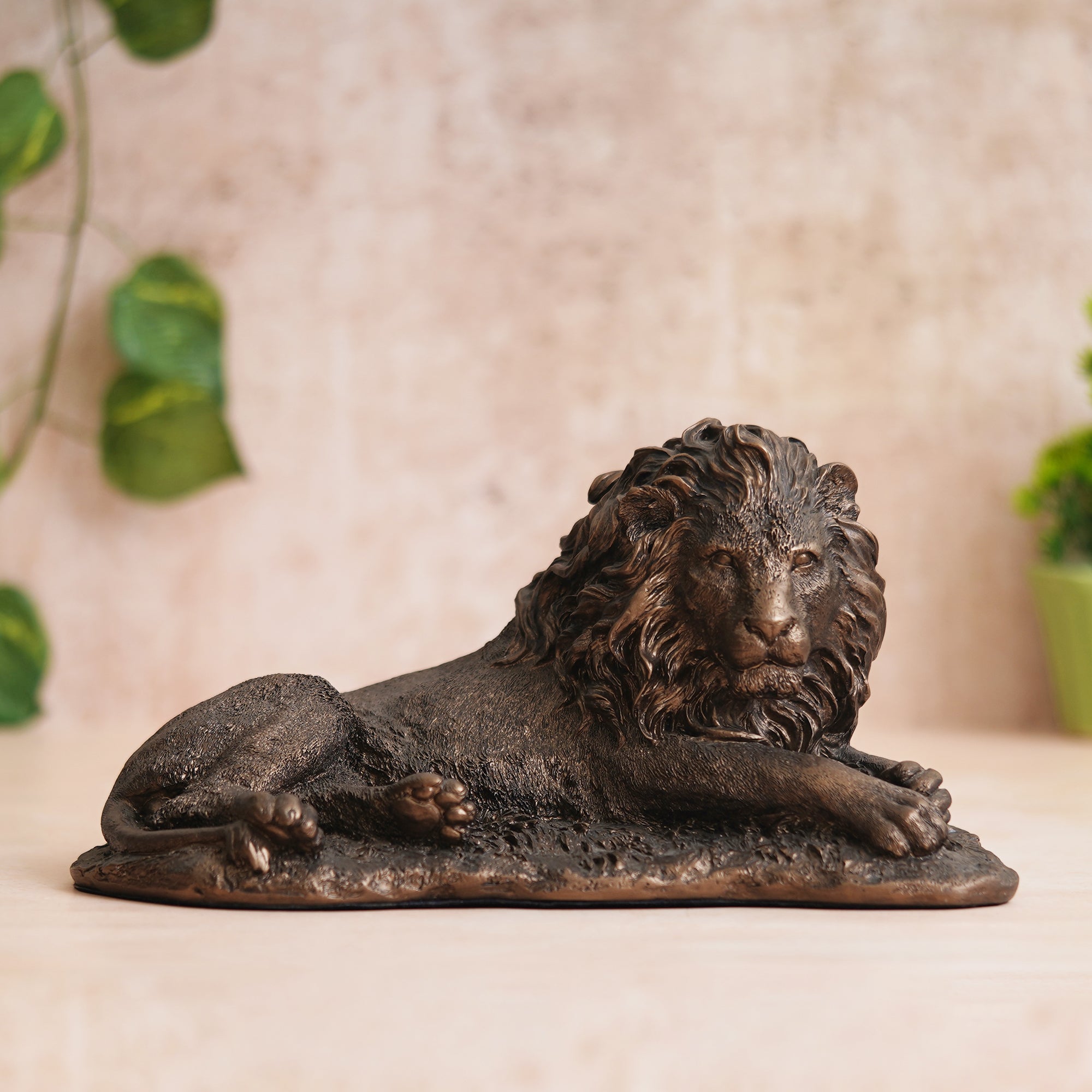 eCraftIndia Rustic Gold Forest King Lion Statue Sitting on Rock 1