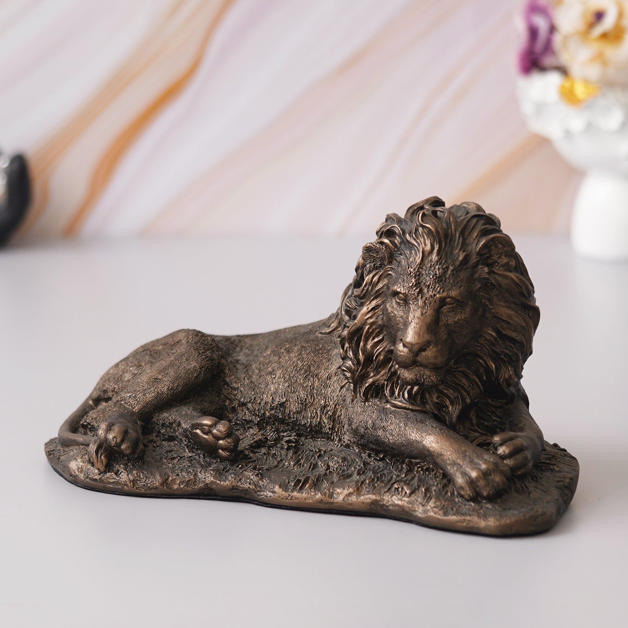 eCraftIndia Rustic Gold Forest King Lion Statue Sitting on Rock 4