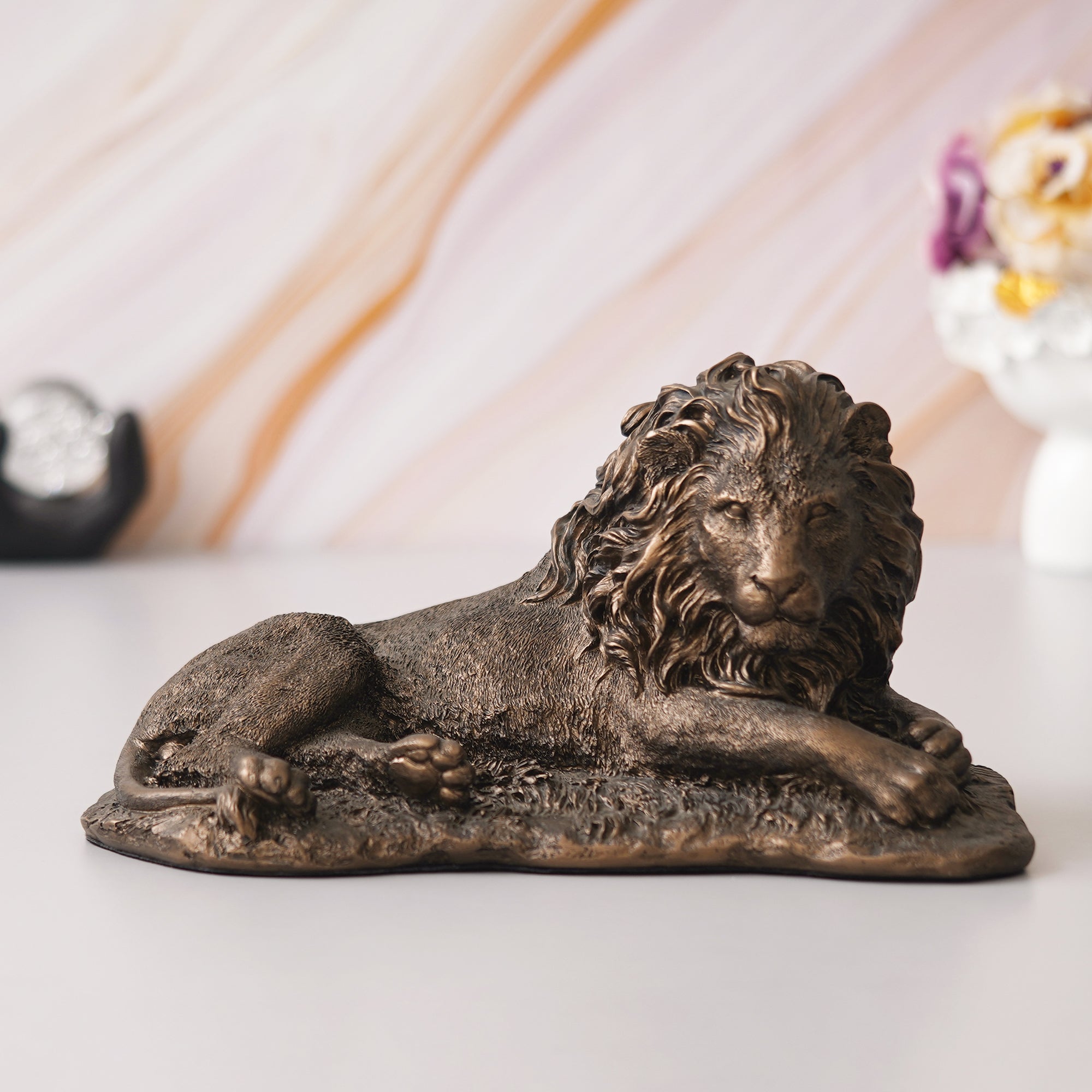 eCraftIndia Rustic Gold Forest King Lion Statue Sitting on Rock 5