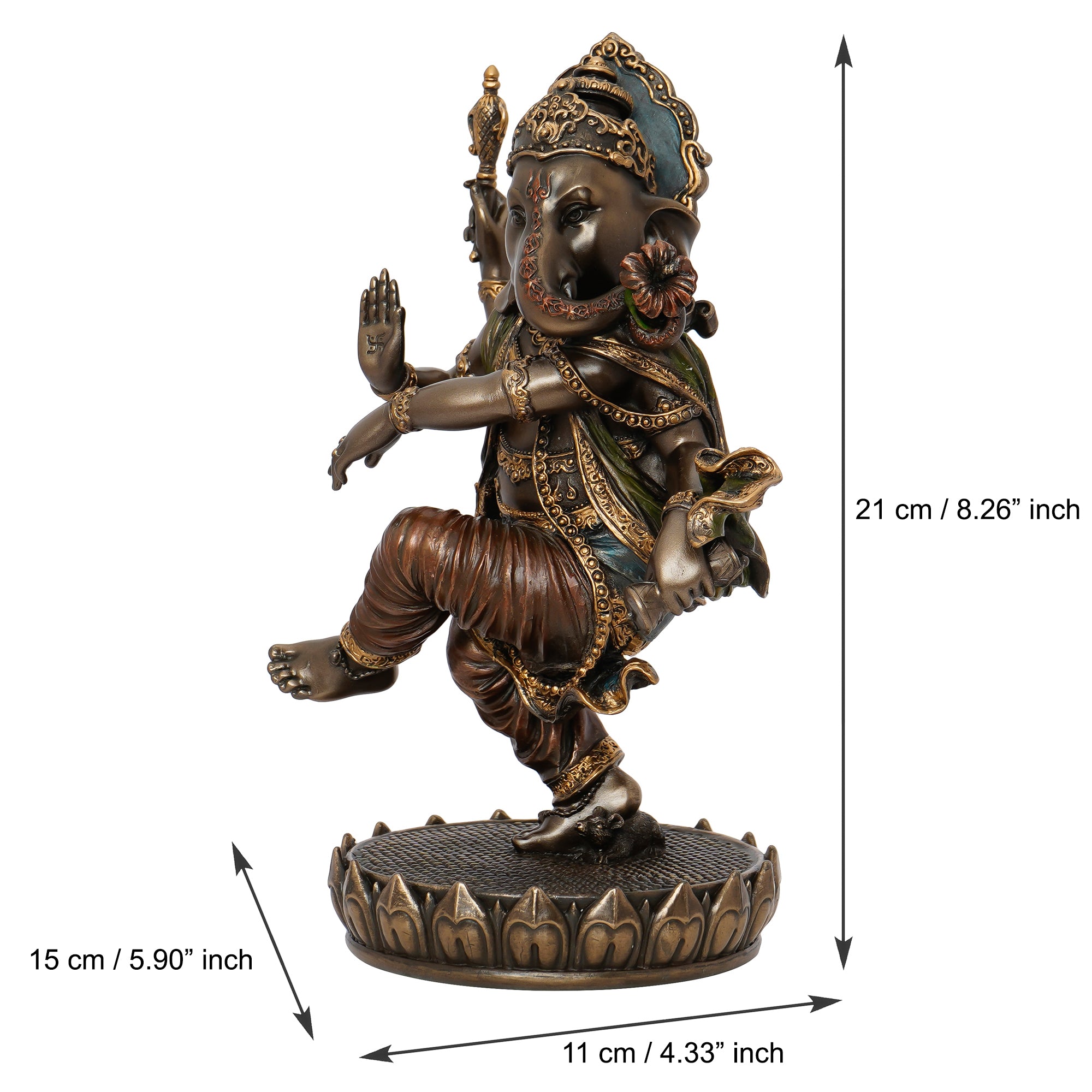 Brown Polyresin and Bronze Dancing Lord Ganesha Idol 3