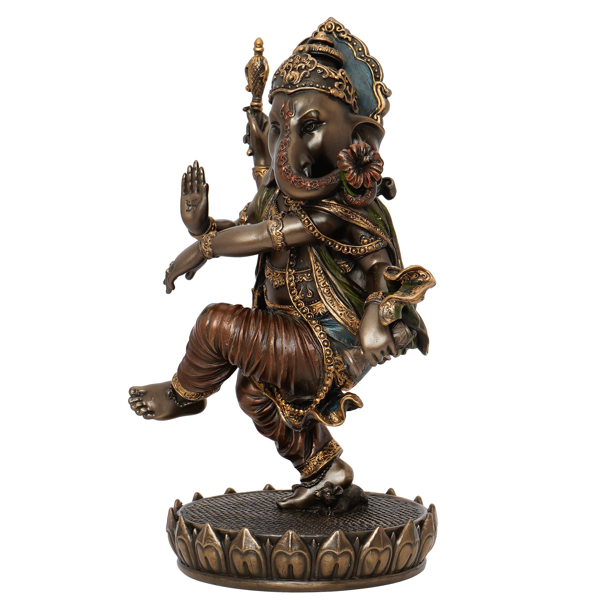 Brown Polyresin and Bronze Dancing Lord Ganesha Idol 4