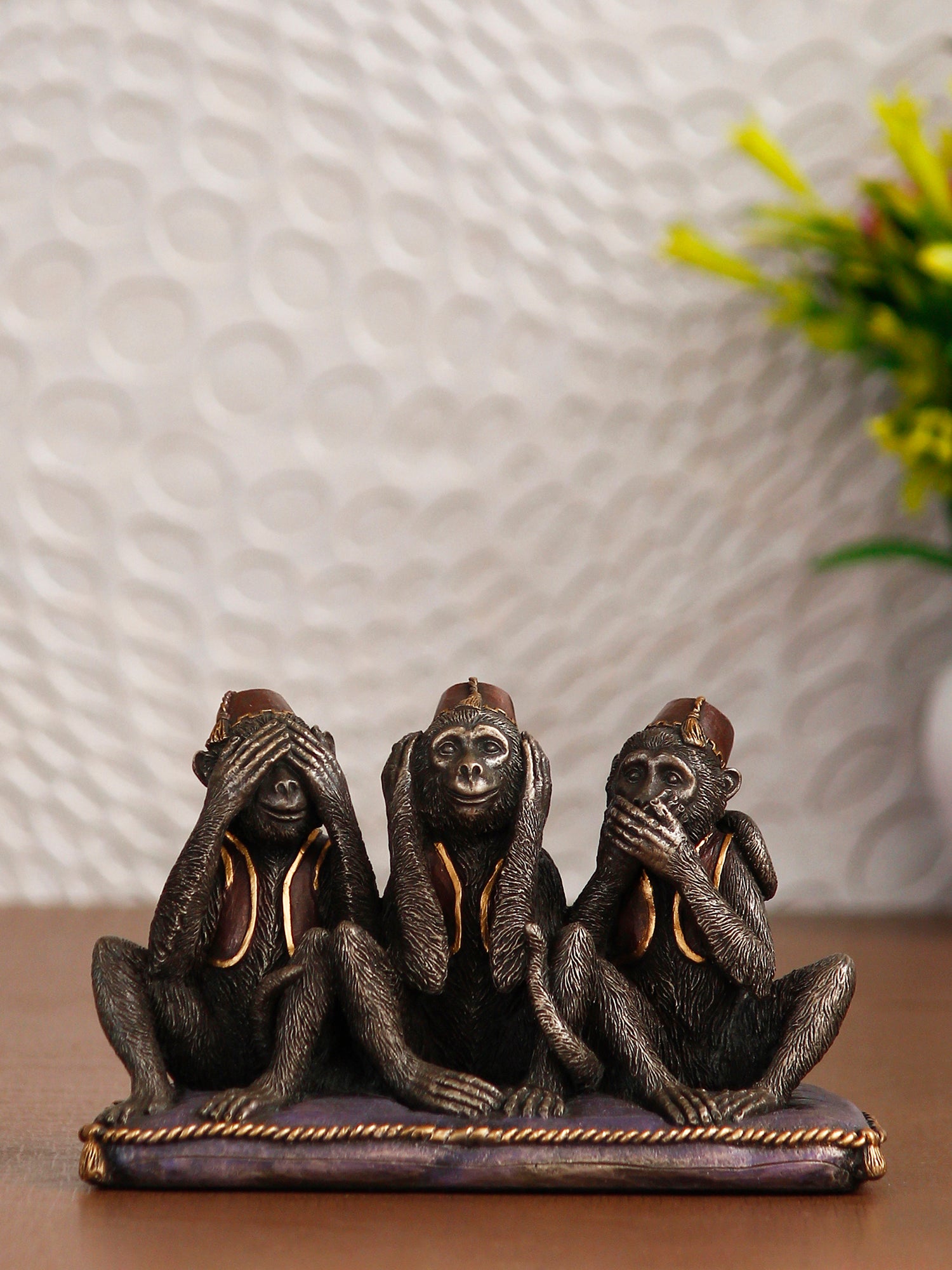 Polyresin and Bronze Brown Set Of 3 Wise Monkeys Showpiece Decorative Animal Figurine