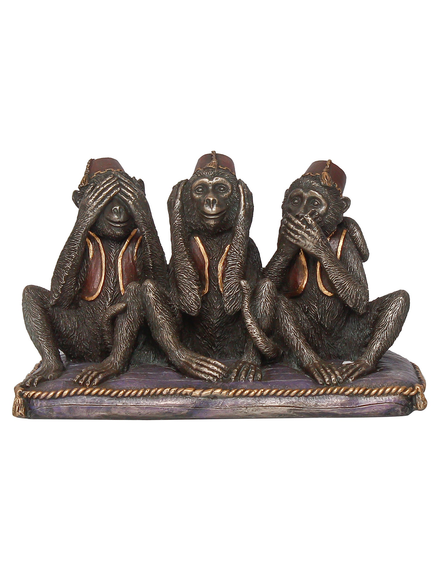 Polyresin and Bronze Brown Set Of 3 Wise Monkeys Showpiece Decorative Animal Figurine 2