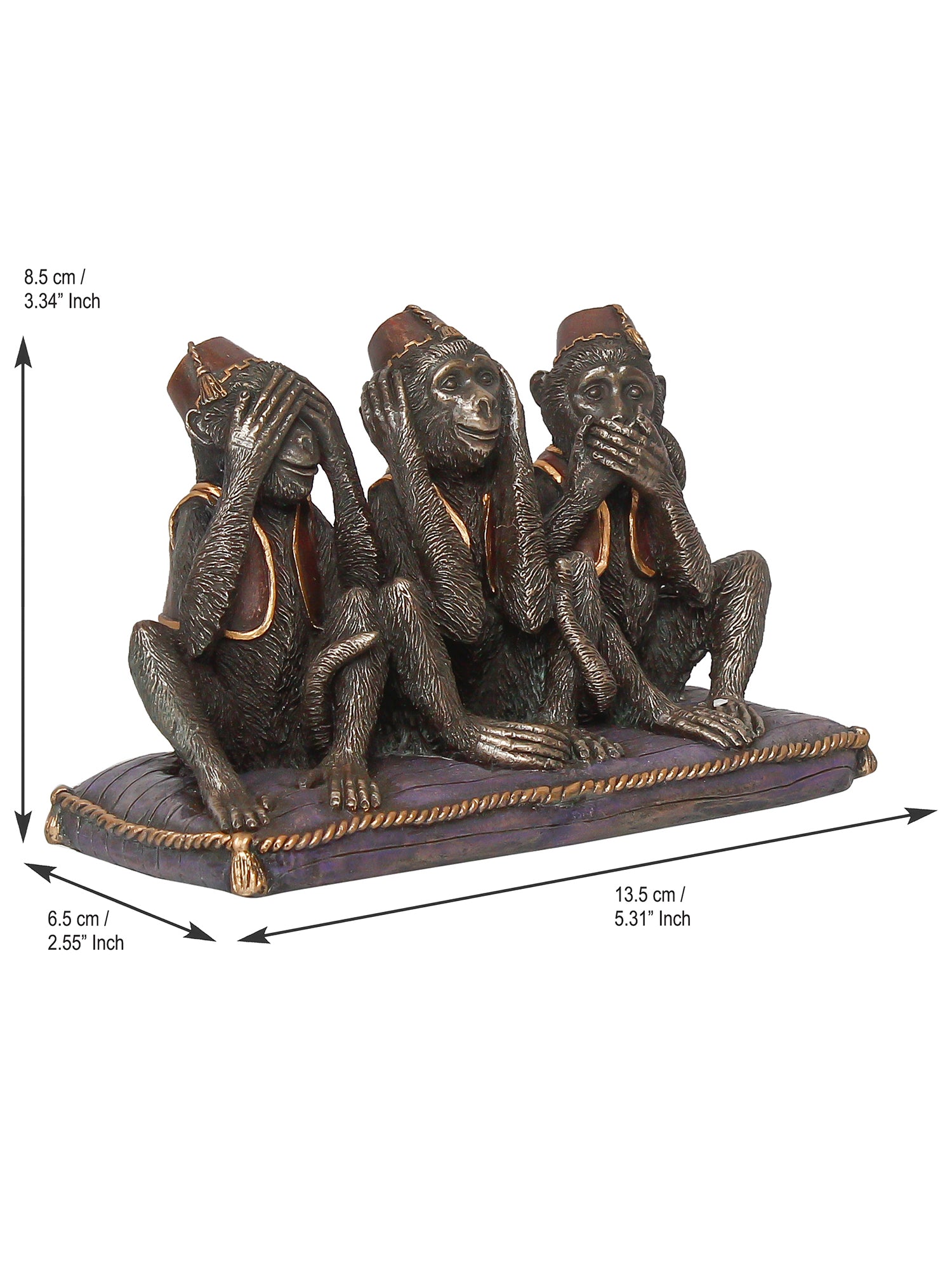 Polyresin and Bronze Brown Set Of 3 Wise Monkeys Showpiece Decorative Animal Figurine 3
