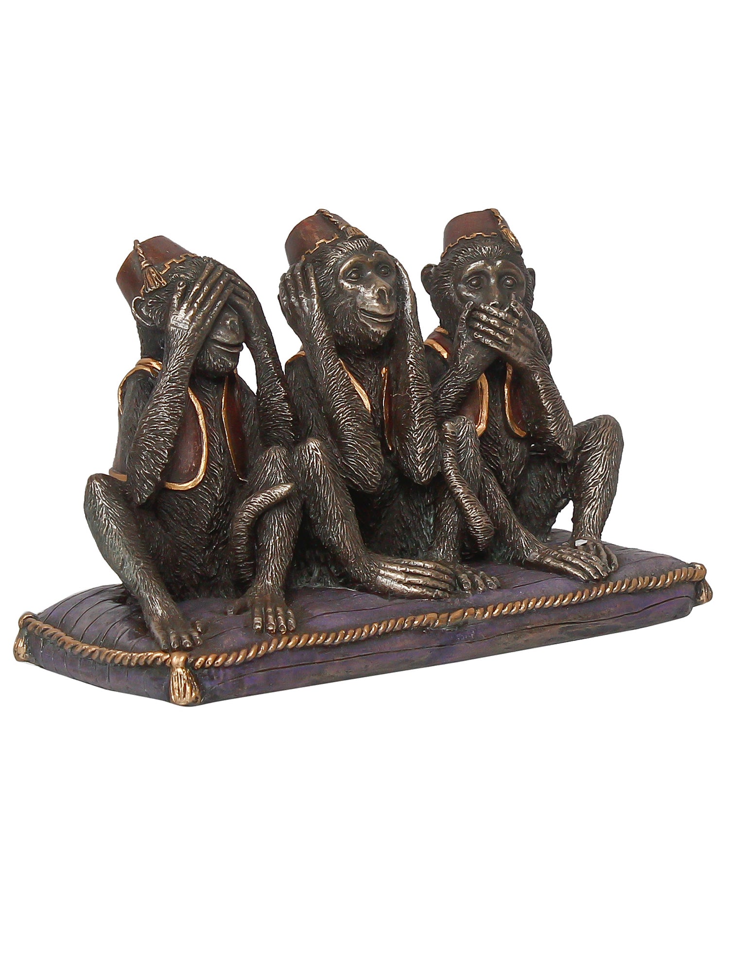 Polyresin and Bronze Brown Set Of 3 Wise Monkeys Showpiece Decorative Animal Figurine 4