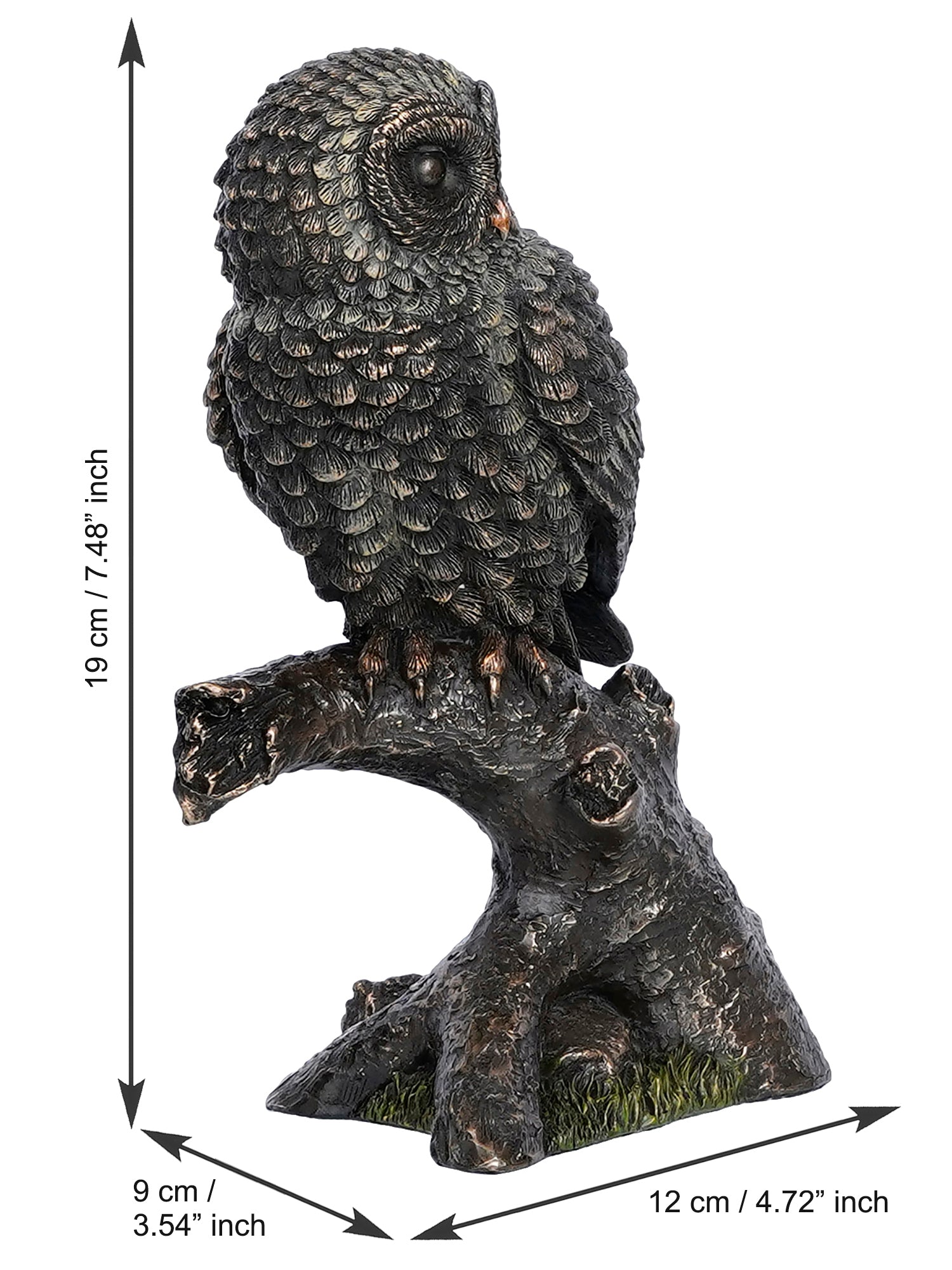 Polyresin and Bronze Black Carved Owl Showpiece Sitting on Branch Decorative Bird Figurine 4