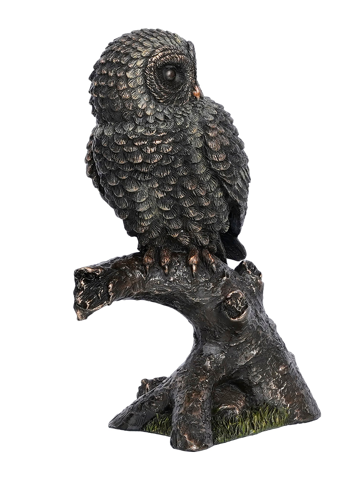 Polyresin and Bronze Black Carved Owl Showpiece Sitting on Branch Decorative Bird Figurine 5