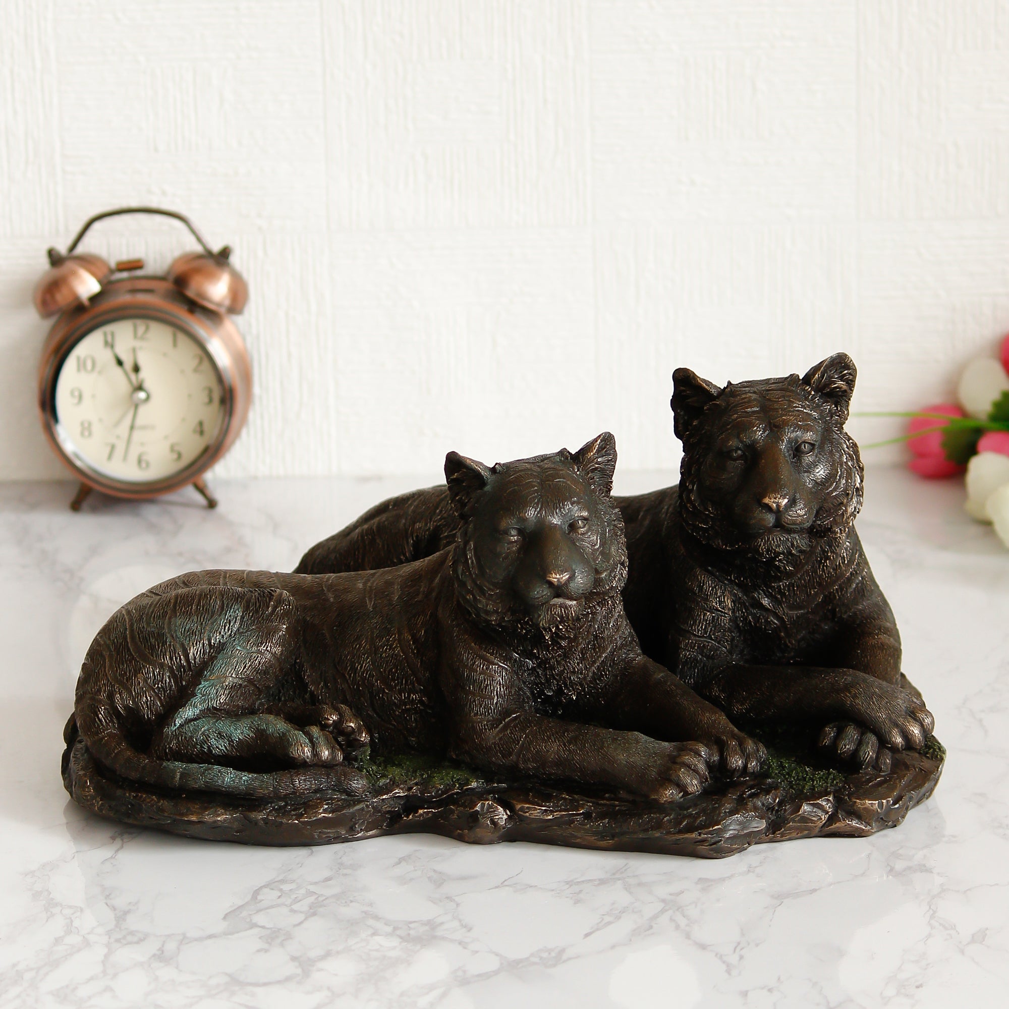 Polyresin and Bronze Decorative Black Tiger & Tigress Figurine 1