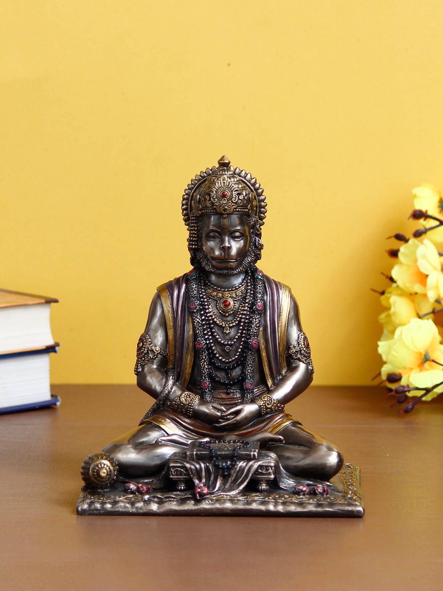 Brown Polyresin and Bronze Meditating Lord Hanuman Idol