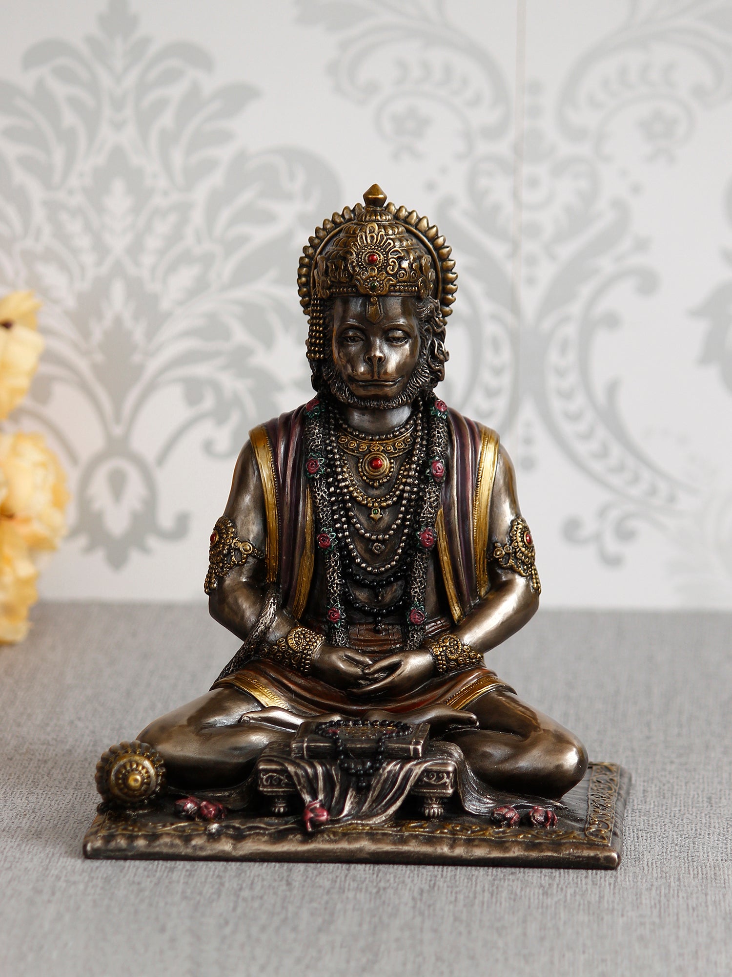 Brown Polyresin and Bronze Meditating Lord Hanuman Idol 1