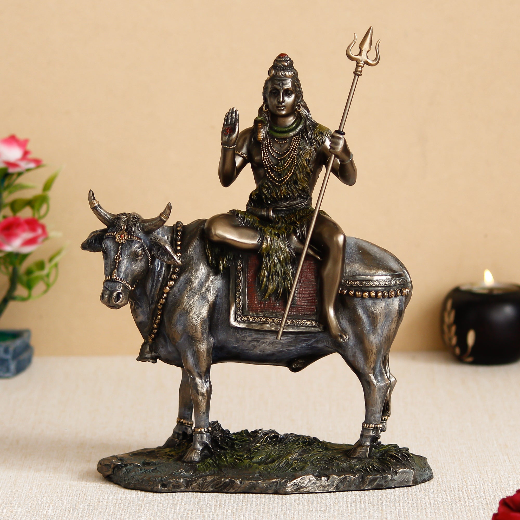 Polyresin and Bronze Lord Shiva statue sitting on Nandi