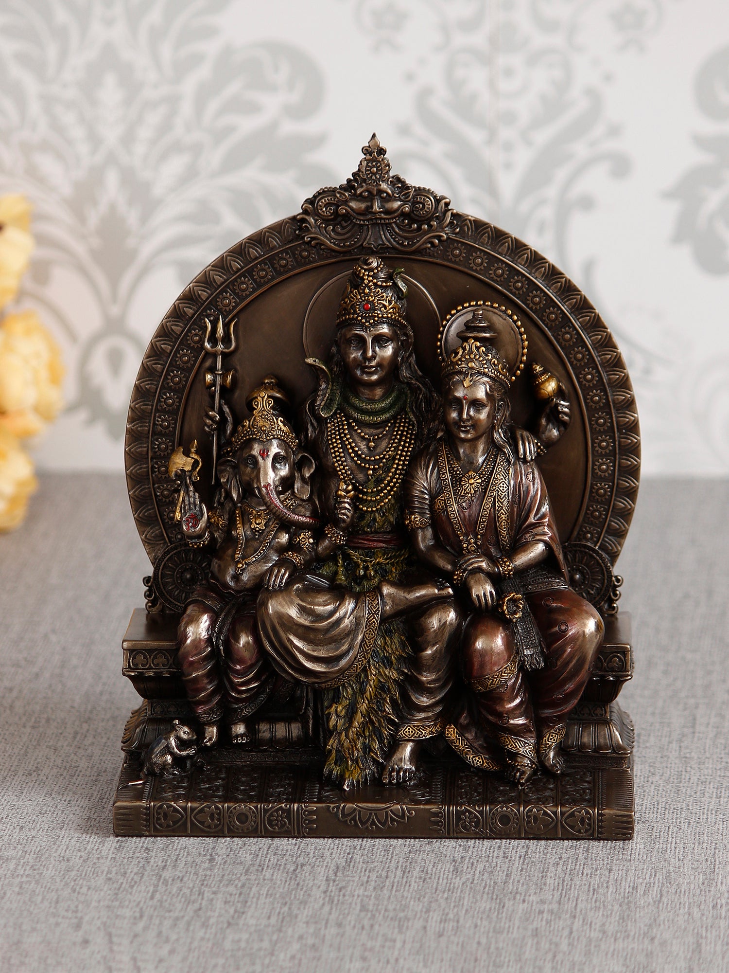 Lord Shiva Parivar Sitting on Singhasan Polyresin and Bronze Decorative murti/statue