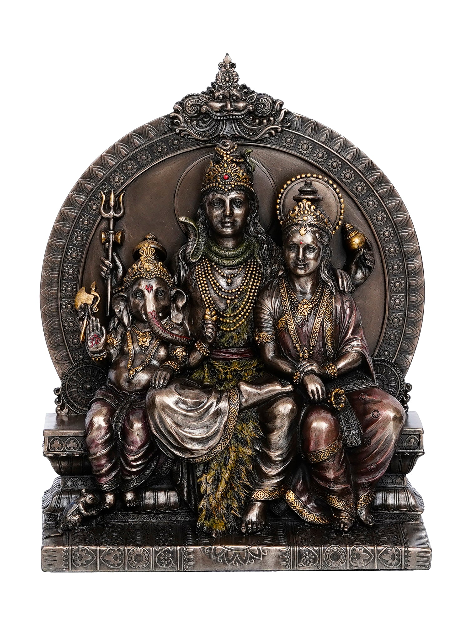 Lord Shiva Parivar Sitting on Singhasan Polyresin and Bronze Decorative murti/statue 2