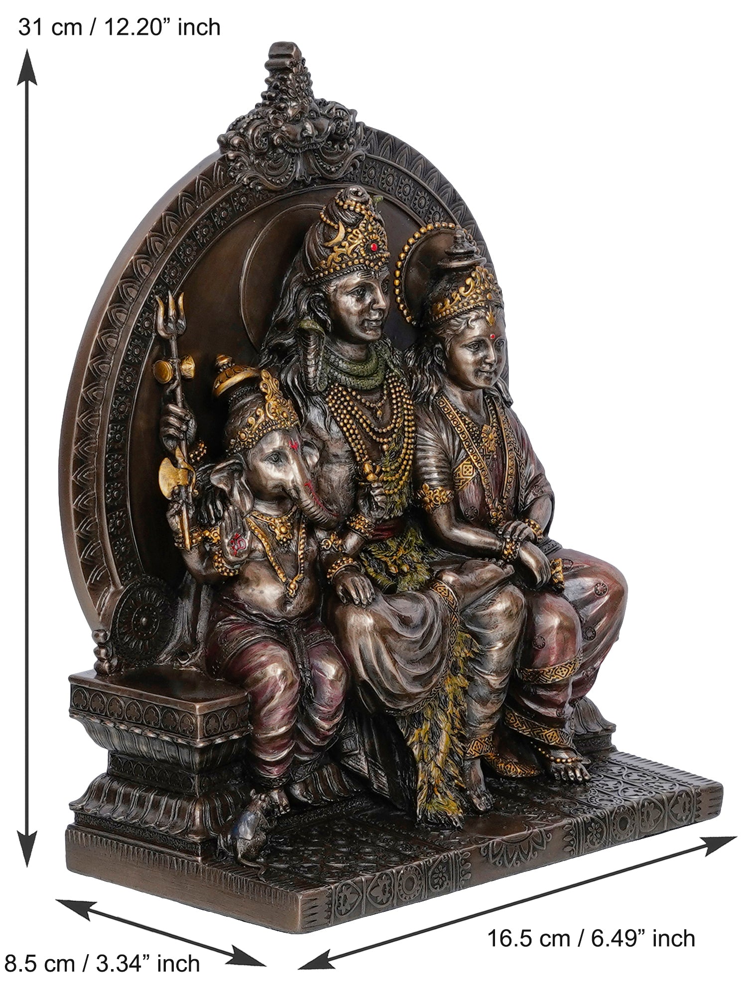 Lord Shiva Parivar Sitting on Singhasan Polyresin and Bronze Decorative murti/statue 3