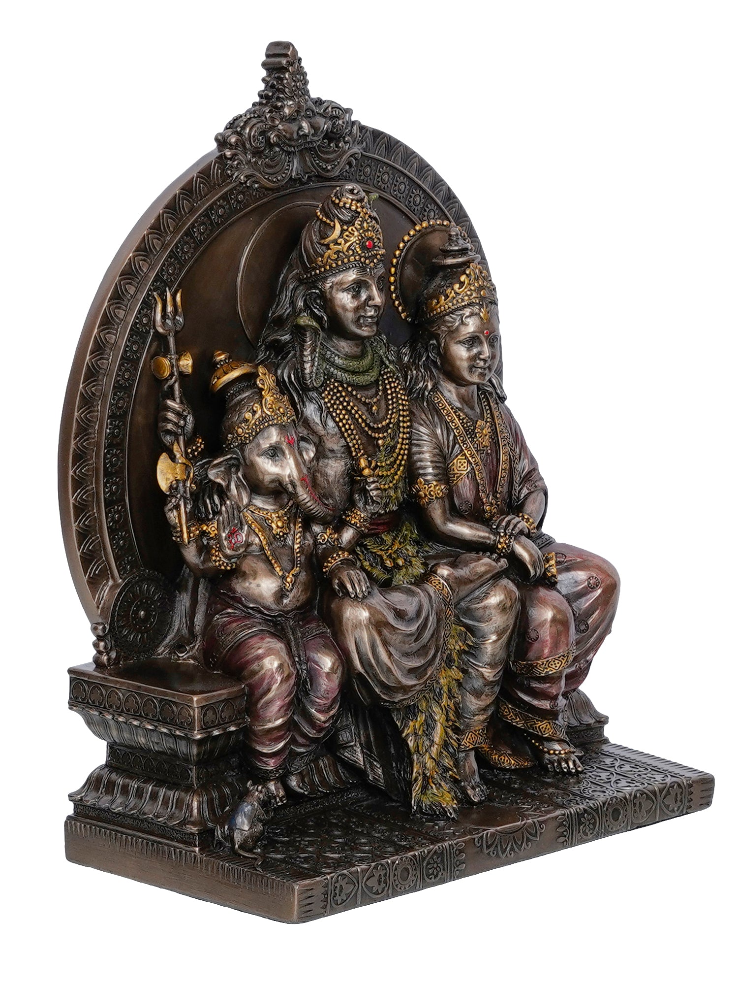 Lord Shiva Parivar Sitting on Singhasan Polyresin and Bronze Decorative murti/statue 4