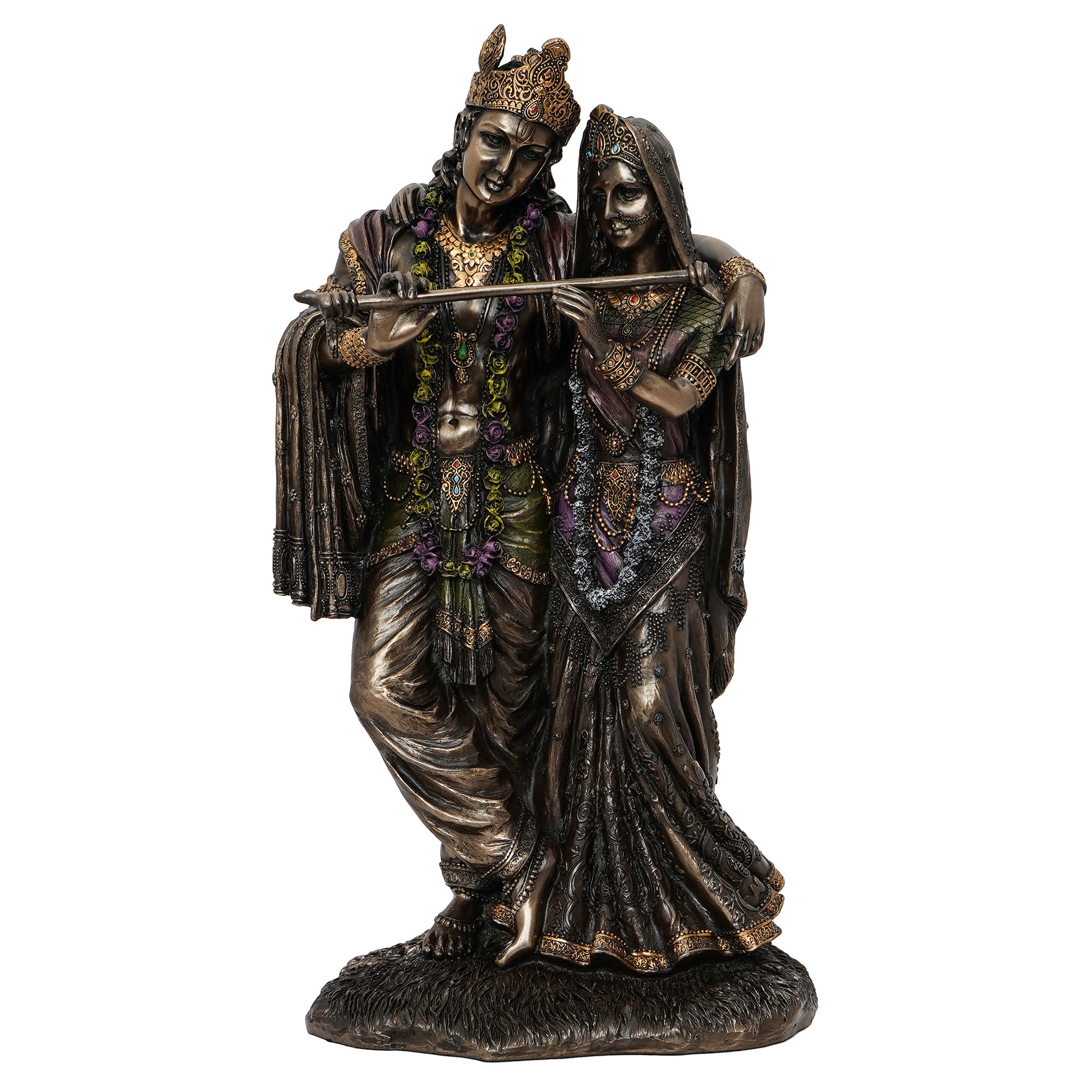 Polyresin and Bronze Decorative Radha Krishna Playing Flute Statue (Brown and Golden) 2