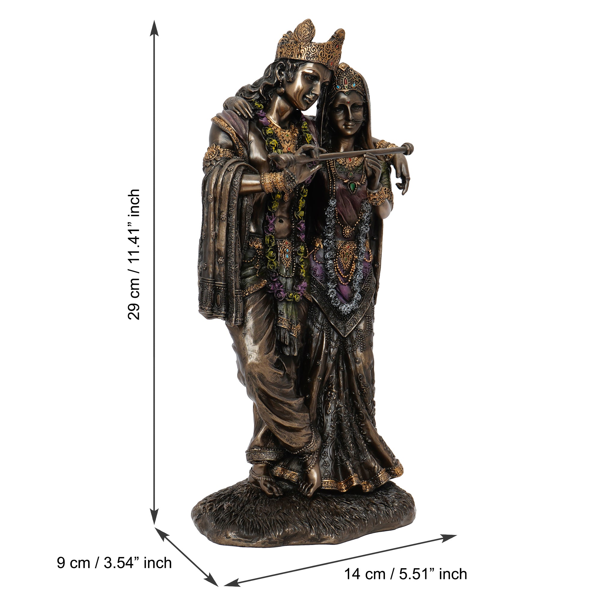 Polyresin and Bronze Decorative Radha Krishna Playing Flute Statue (Brown and Golden) 3