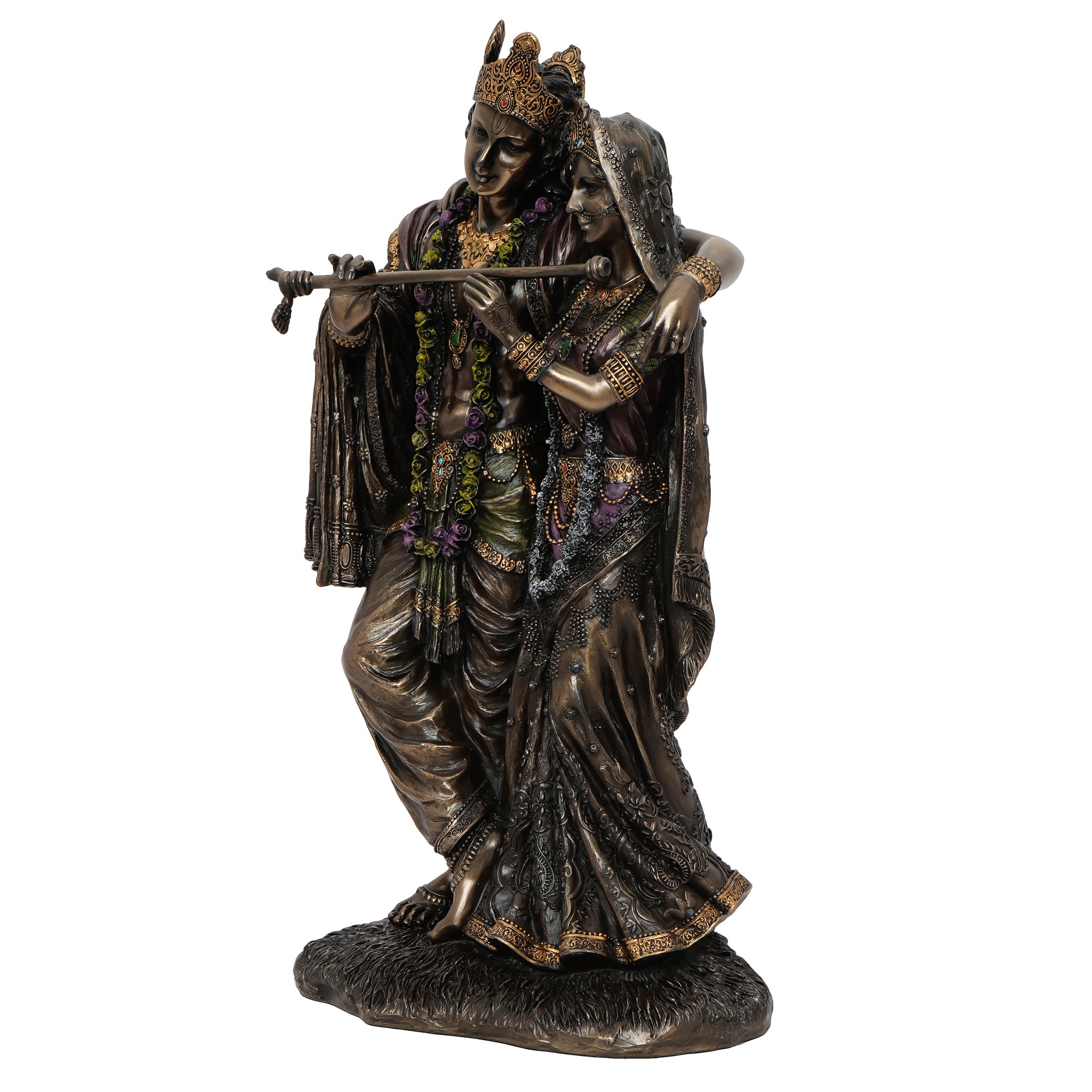 Polyresin and Bronze Decorative Radha Krishna Playing Flute Statue (Brown and Golden) 4