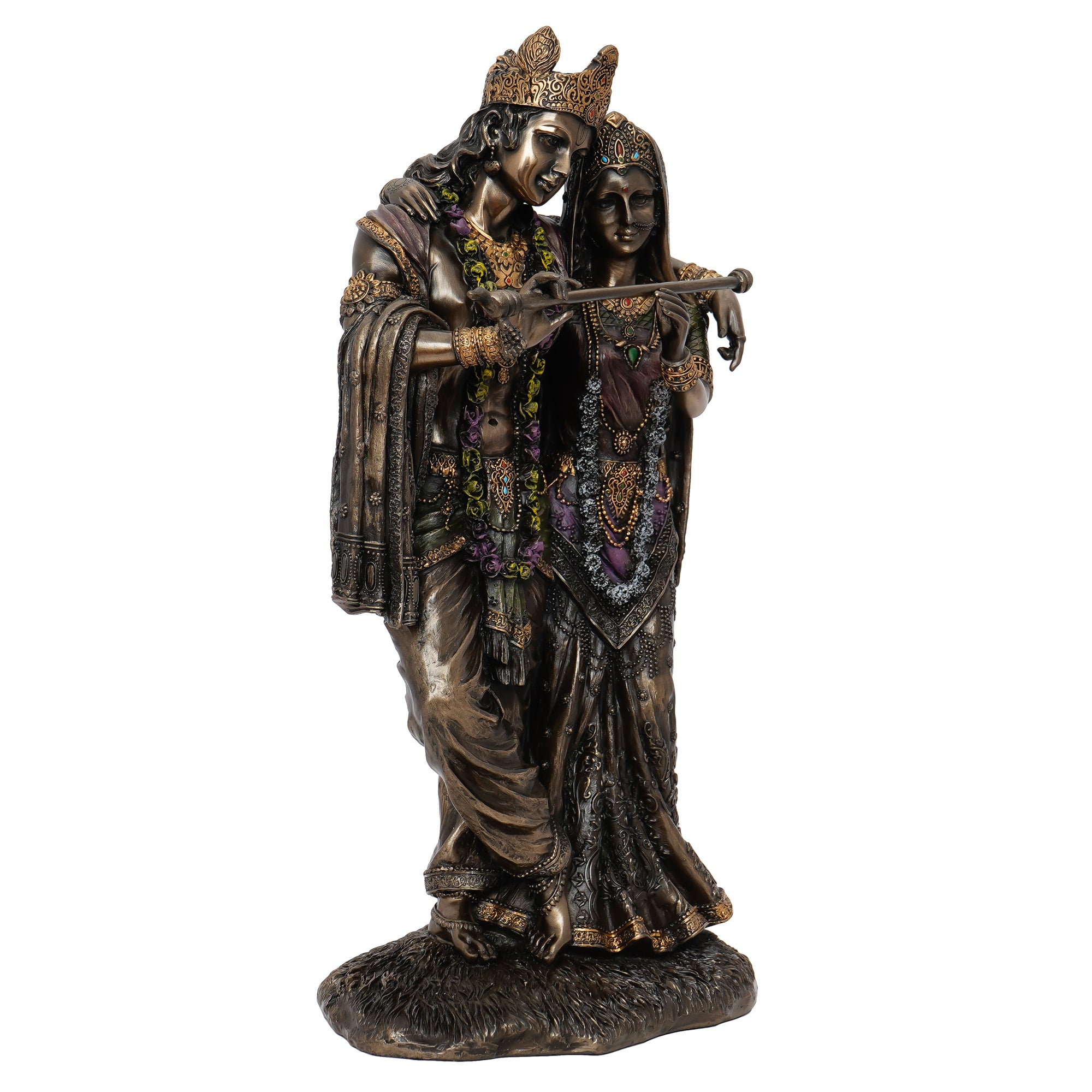 Polyresin and Bronze Decorative Radha Krishna Playing Flute Statue (Brown and Golden) 5