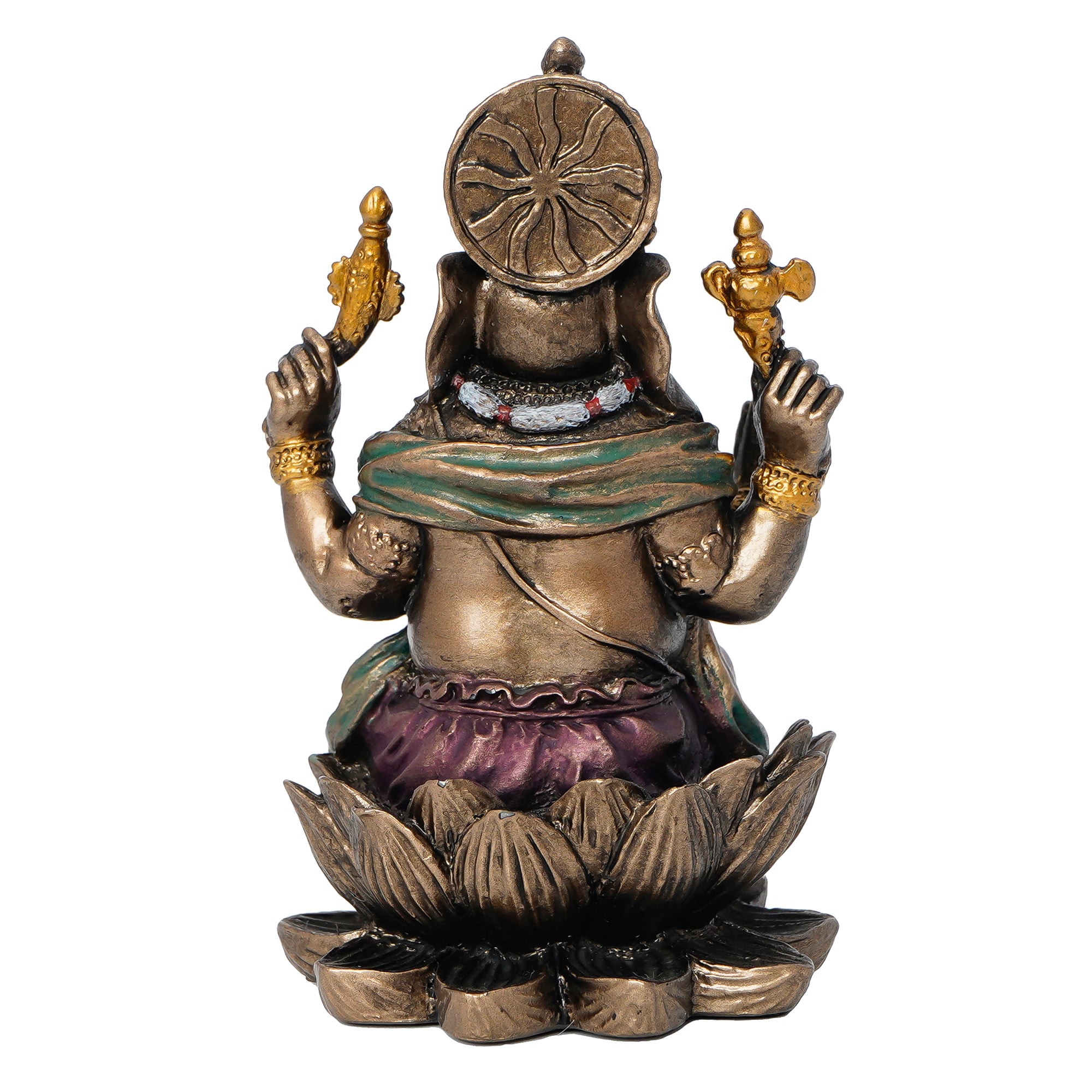 Brown Polyresin and Bronze Bhujadhari Lord Ganesha Idol On Lotus Flower 6