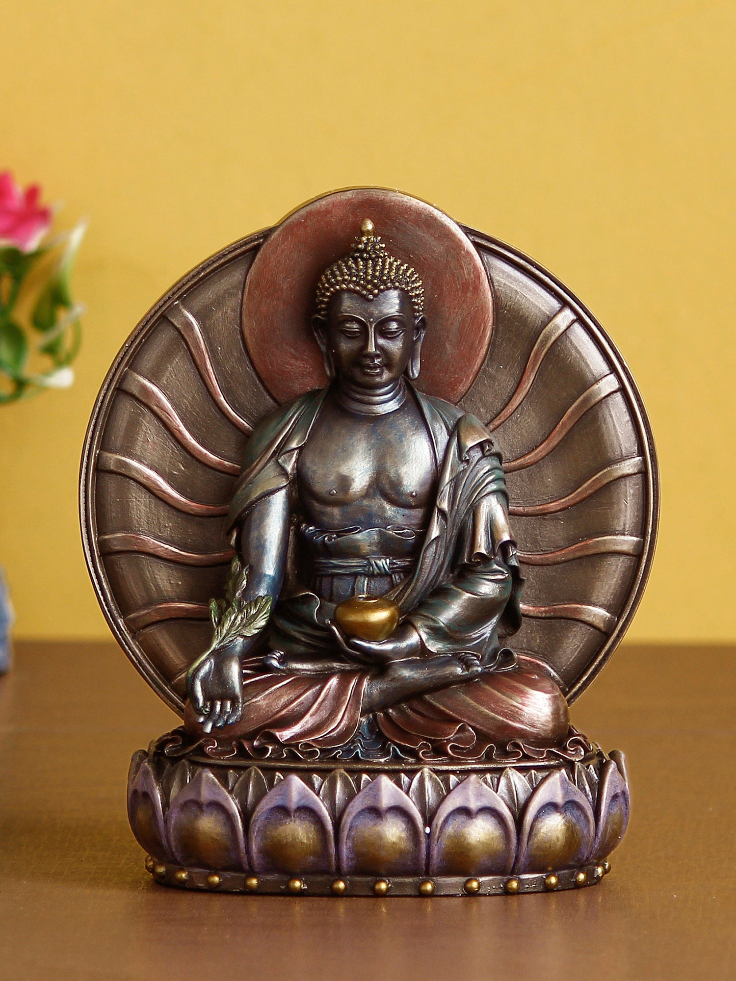 Polyresin and Bronze Brown Fine Finish Decorative Meditating Lord Buddha Idol 1