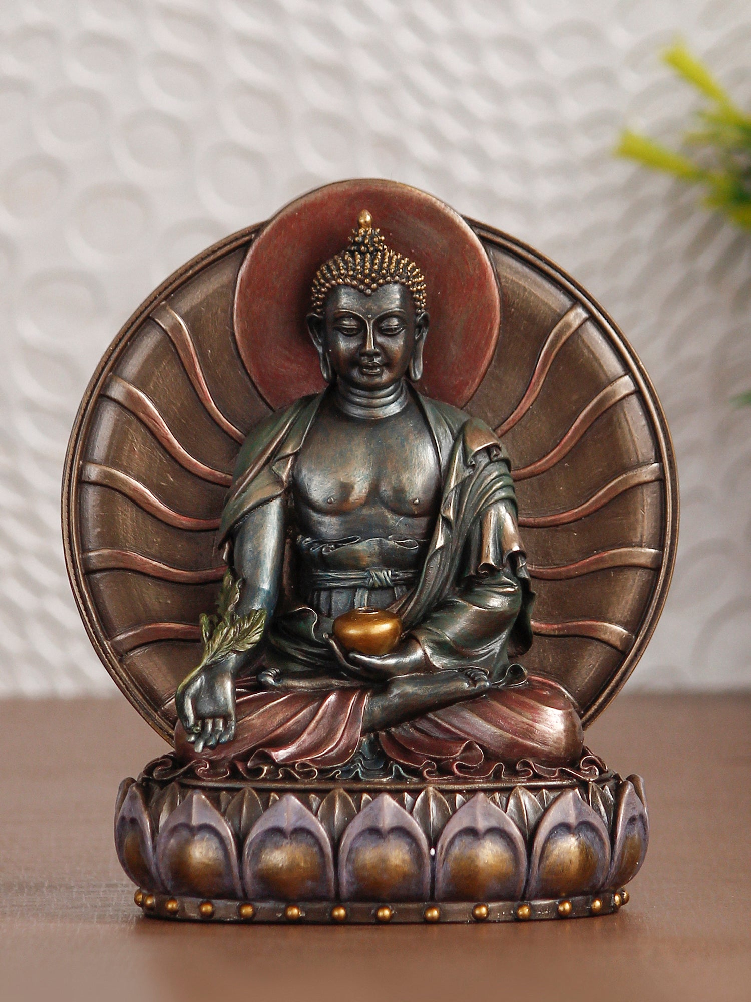 Polyresin and Bronze Brown Fine Finish Decorative Meditating Lord Buddha Idol