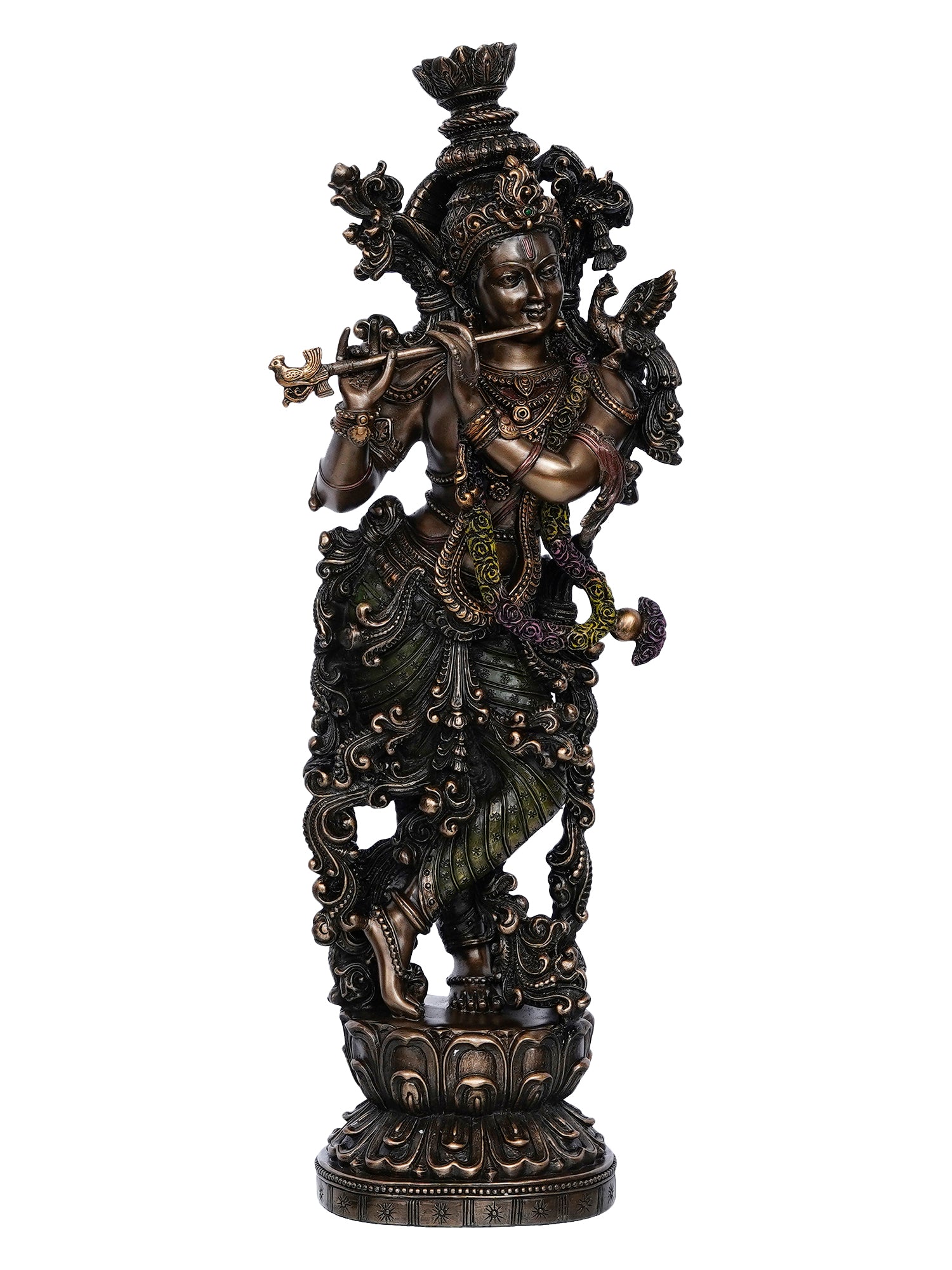 Brown Polyresin and Bronze Decorative Ethnic Carved Dancing Lord Krishna Playing Flute Figurine 2