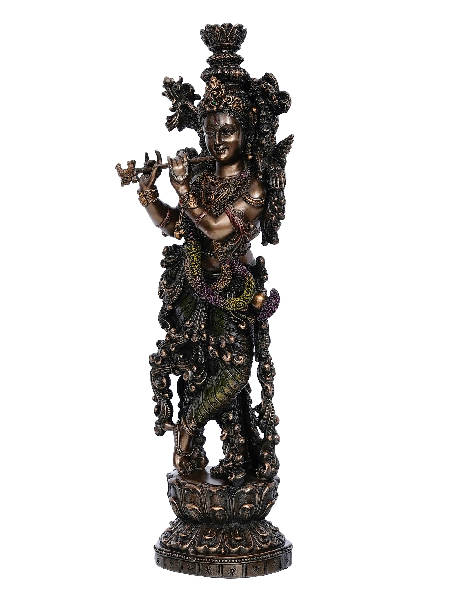 Brown Polyresin and Bronze Decorative Ethnic Carved Dancing Lord Krishna Playing Flute Figurine 4