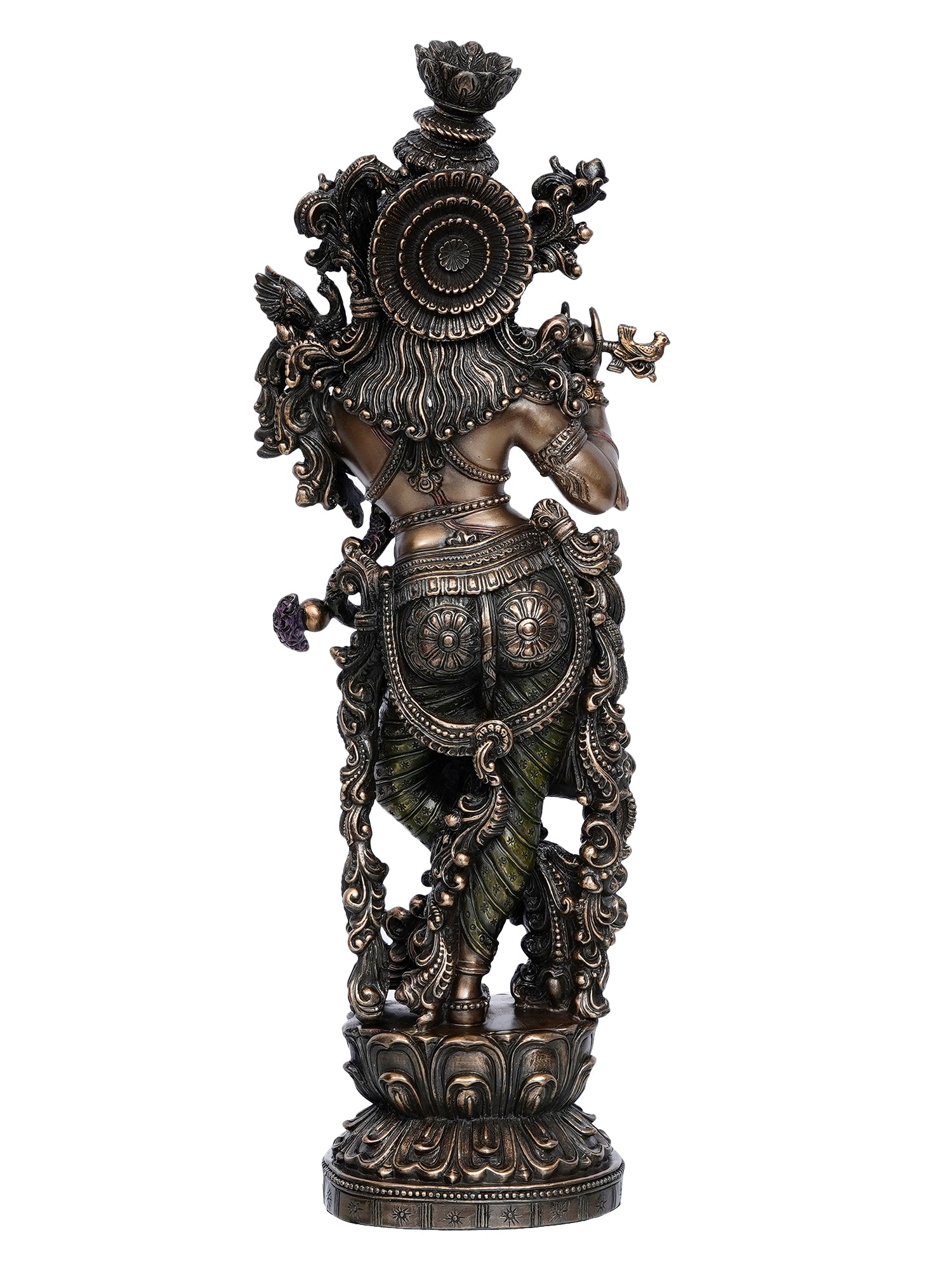 Brown Polyresin and Bronze Decorative Ethnic Carved Dancing Lord Krishna Playing Flute Figurine 5