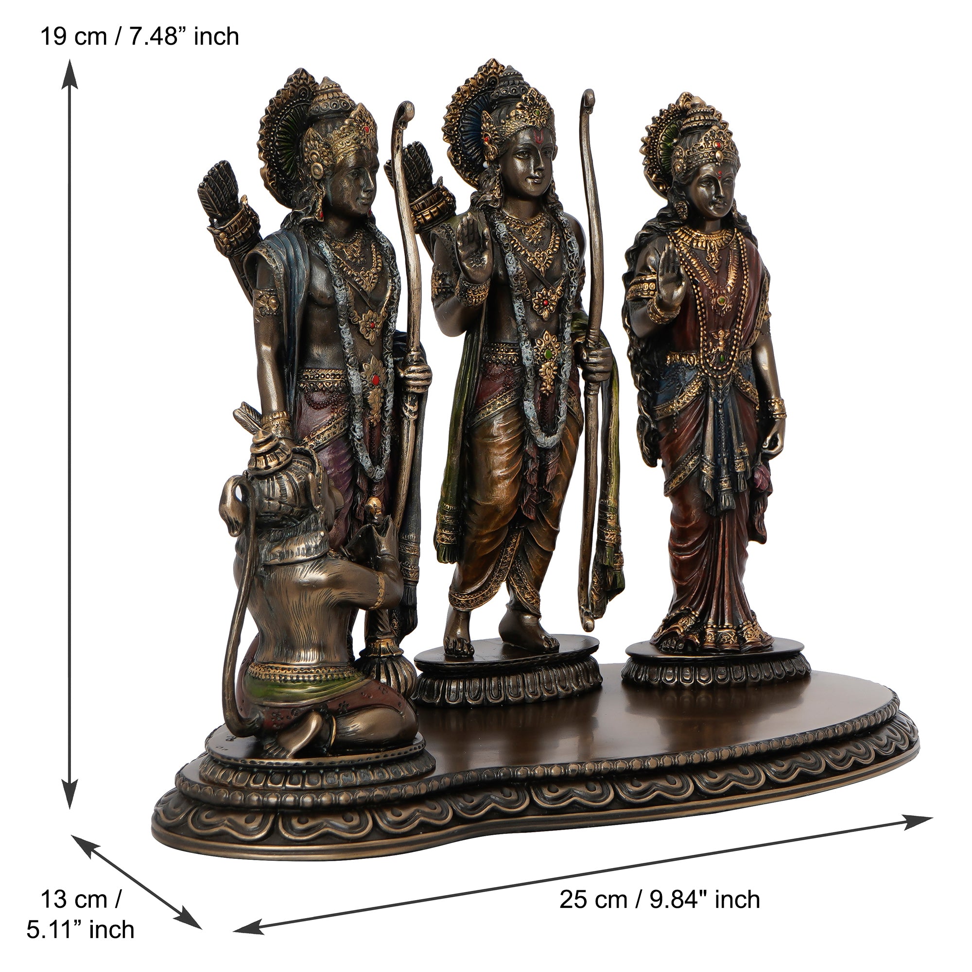 Brown and Copper Cold Cast Bronze Resin Ram Laxman Sita and Hanuman Idol Ram Darbar Statue 3